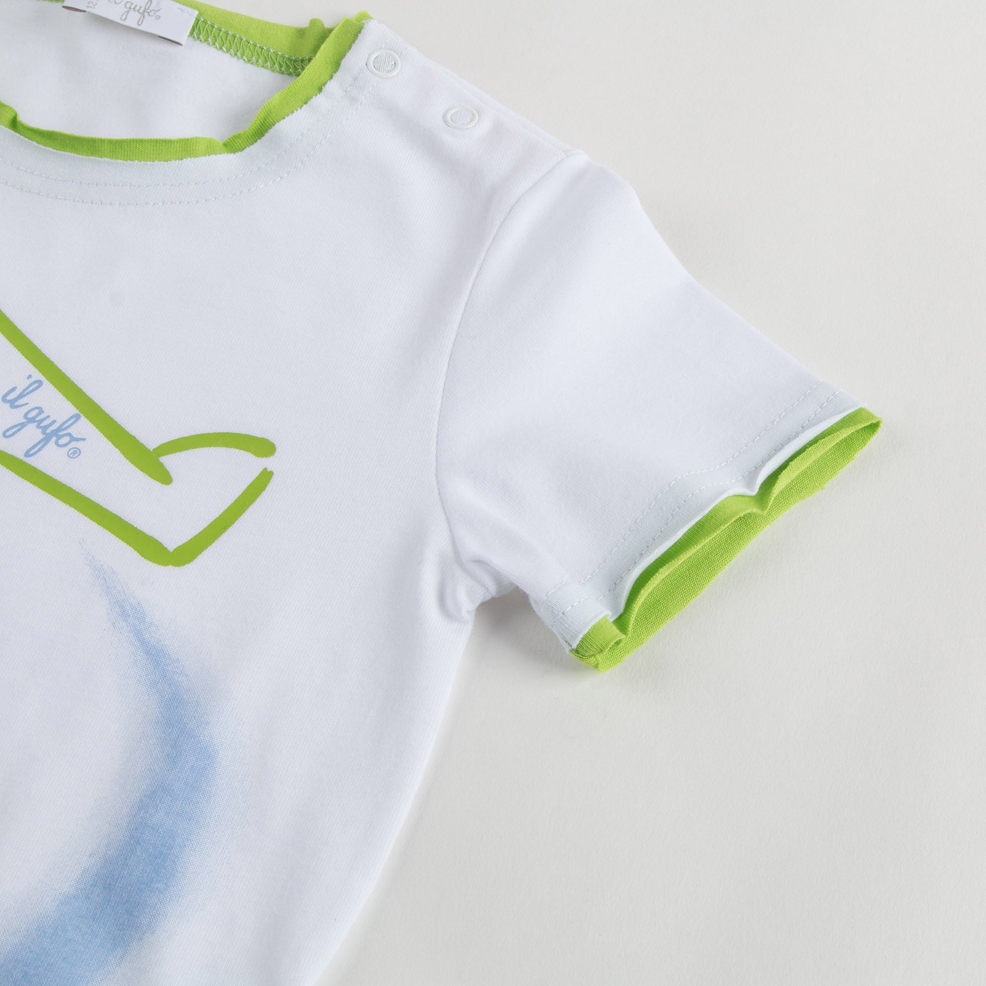 Baby Boys White Cotton Jersey T-Shirt With Green aircraf Pattern - CÉMAROSE | Children's Fashion Store - 3