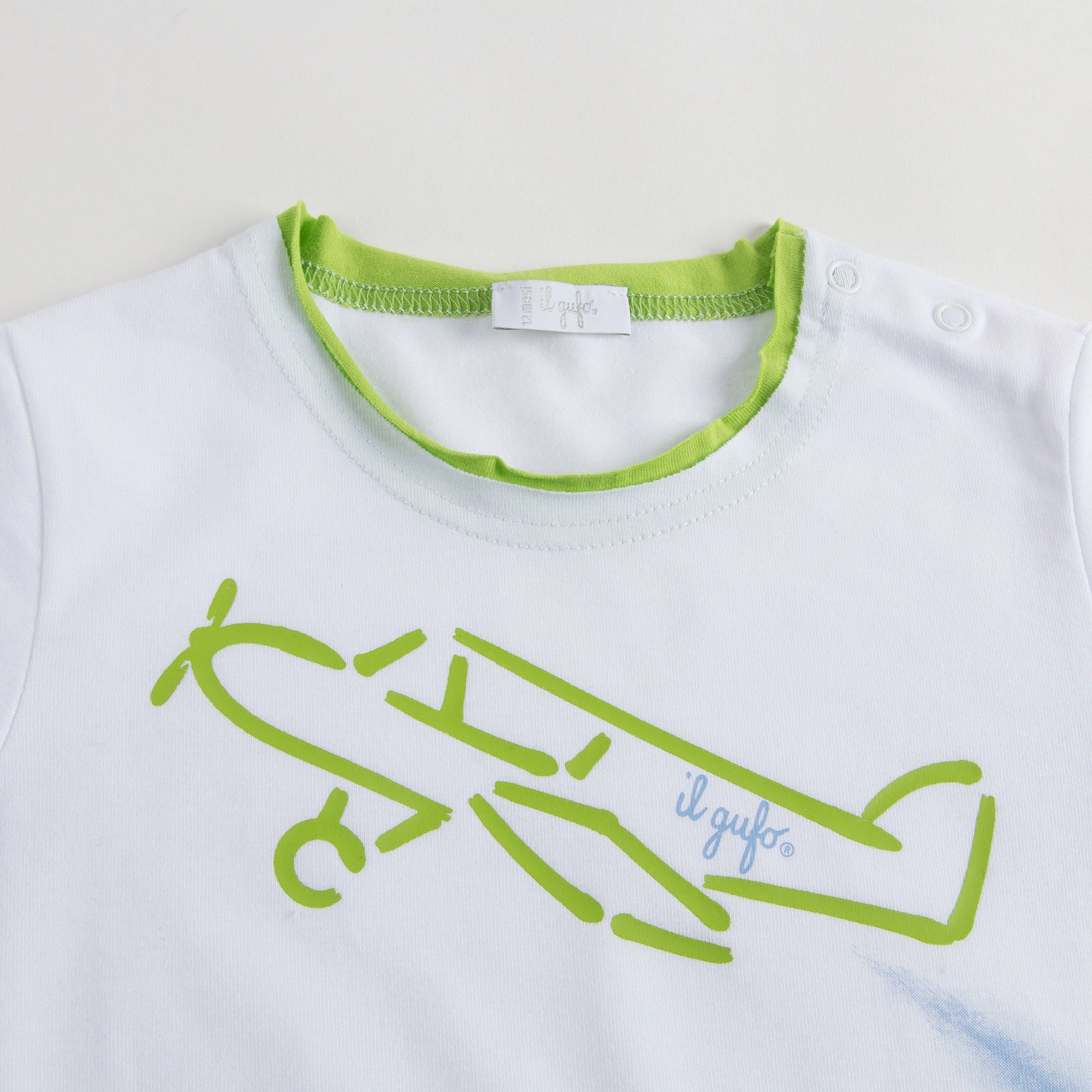 Baby Boys White Cotton Jersey T-Shirt With Green aircraf Pattern - CÉMAROSE | Children's Fashion Store - 4