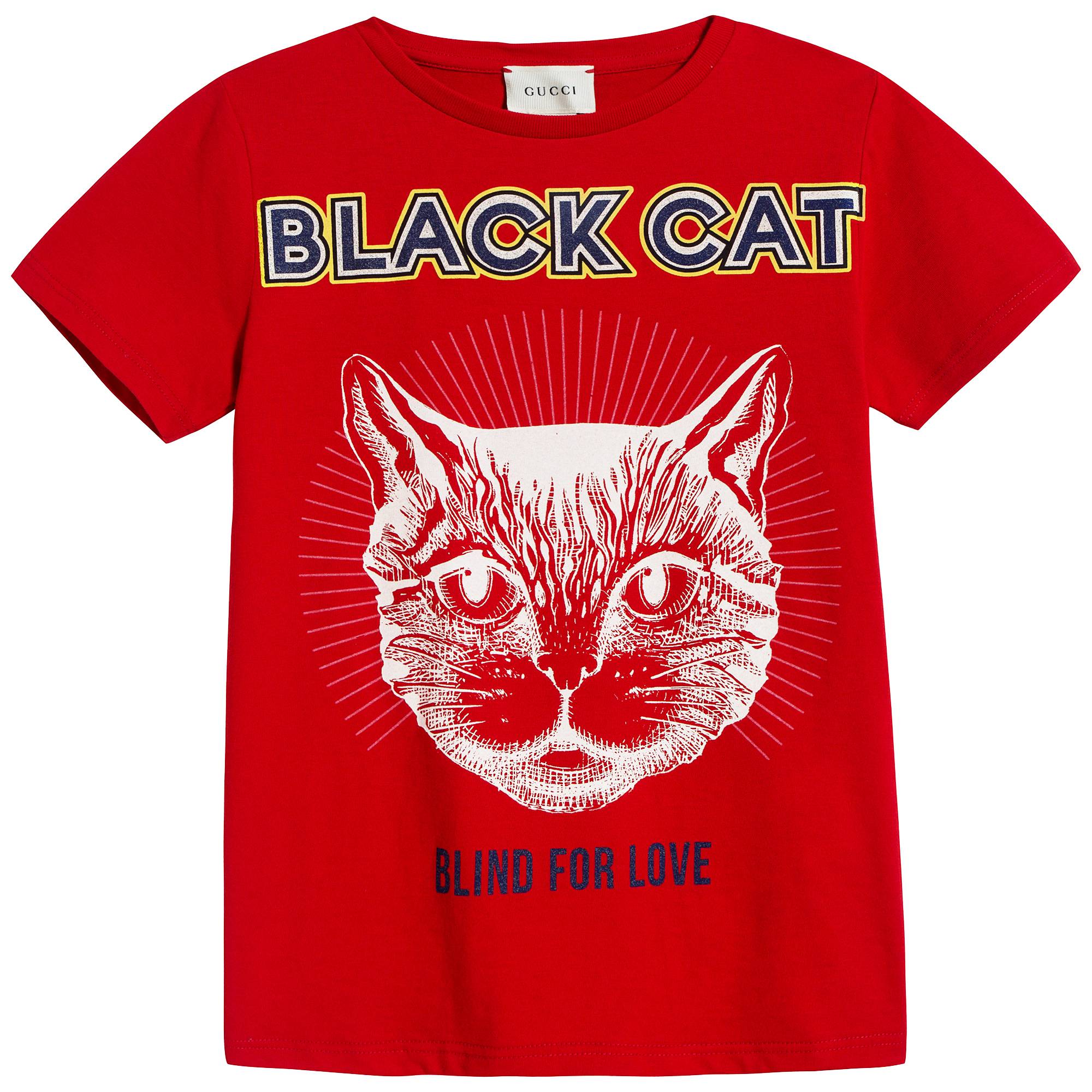 Boys & Girls Red "Black Cat" Cotton T-shirt