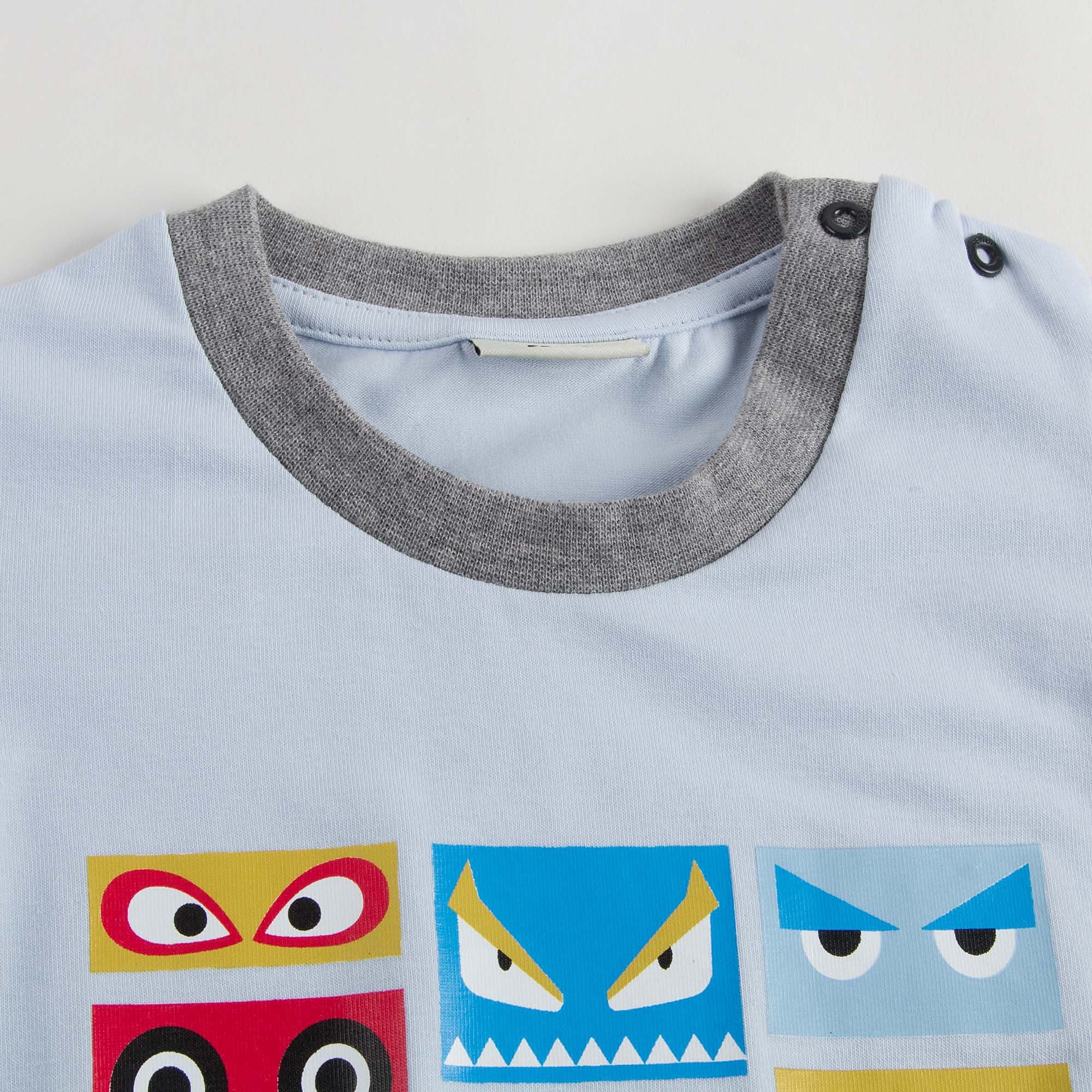 Baby Boys Light Blue T-Shirt With Multicolor Monster Print - CÉMAROSE | Children's Fashion Store - 3