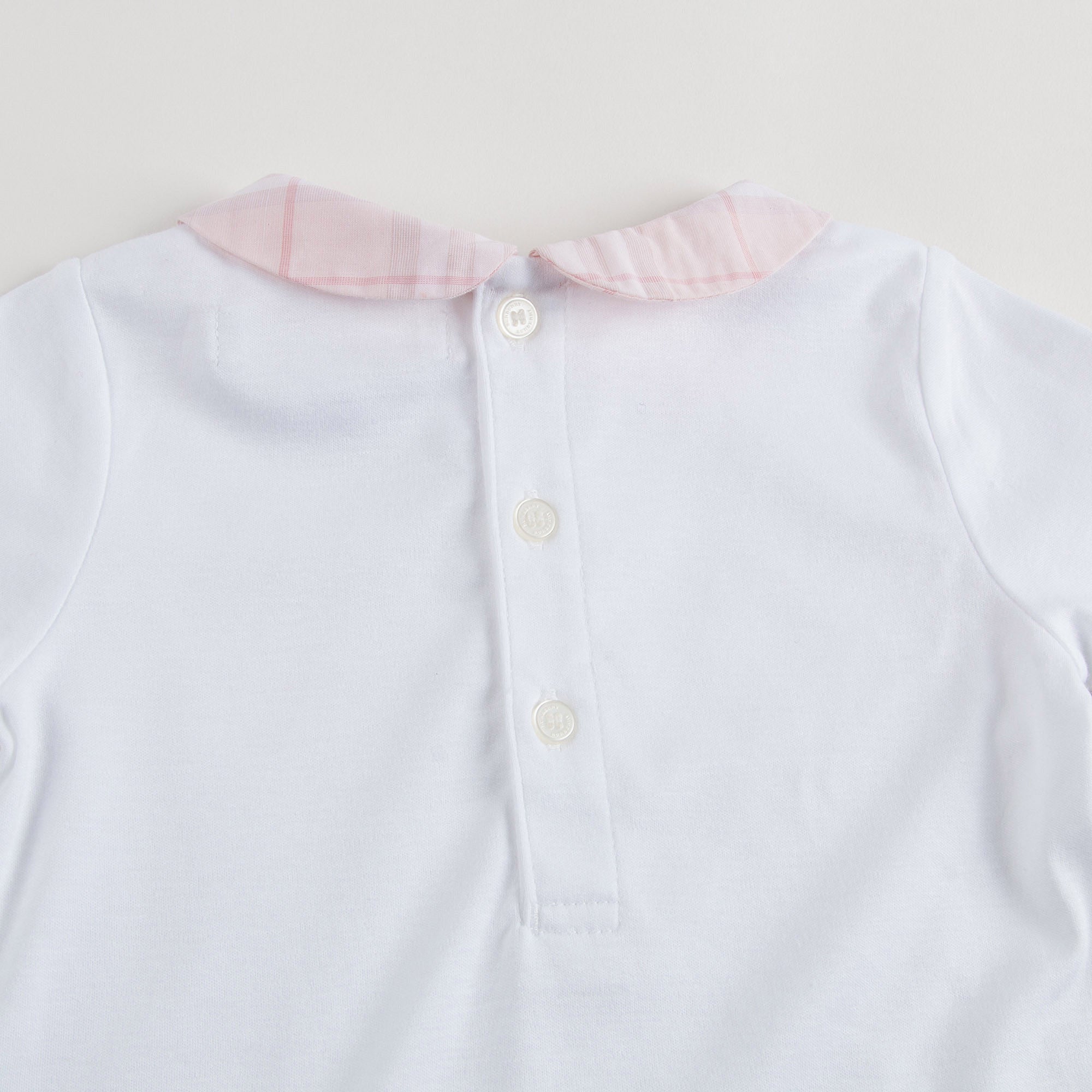 Baby Boys&Baby Girls White With Pink Check Collar Babygrows - CÉMAROSE | Children's Fashion Store - 6