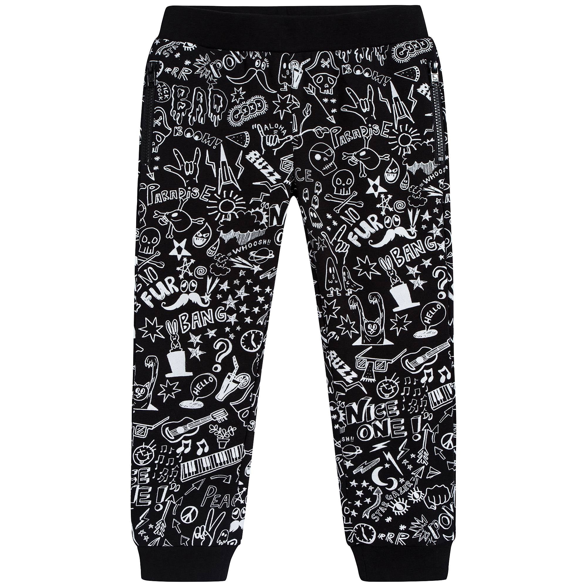 Boys Black Printed Cotton Tracksuit