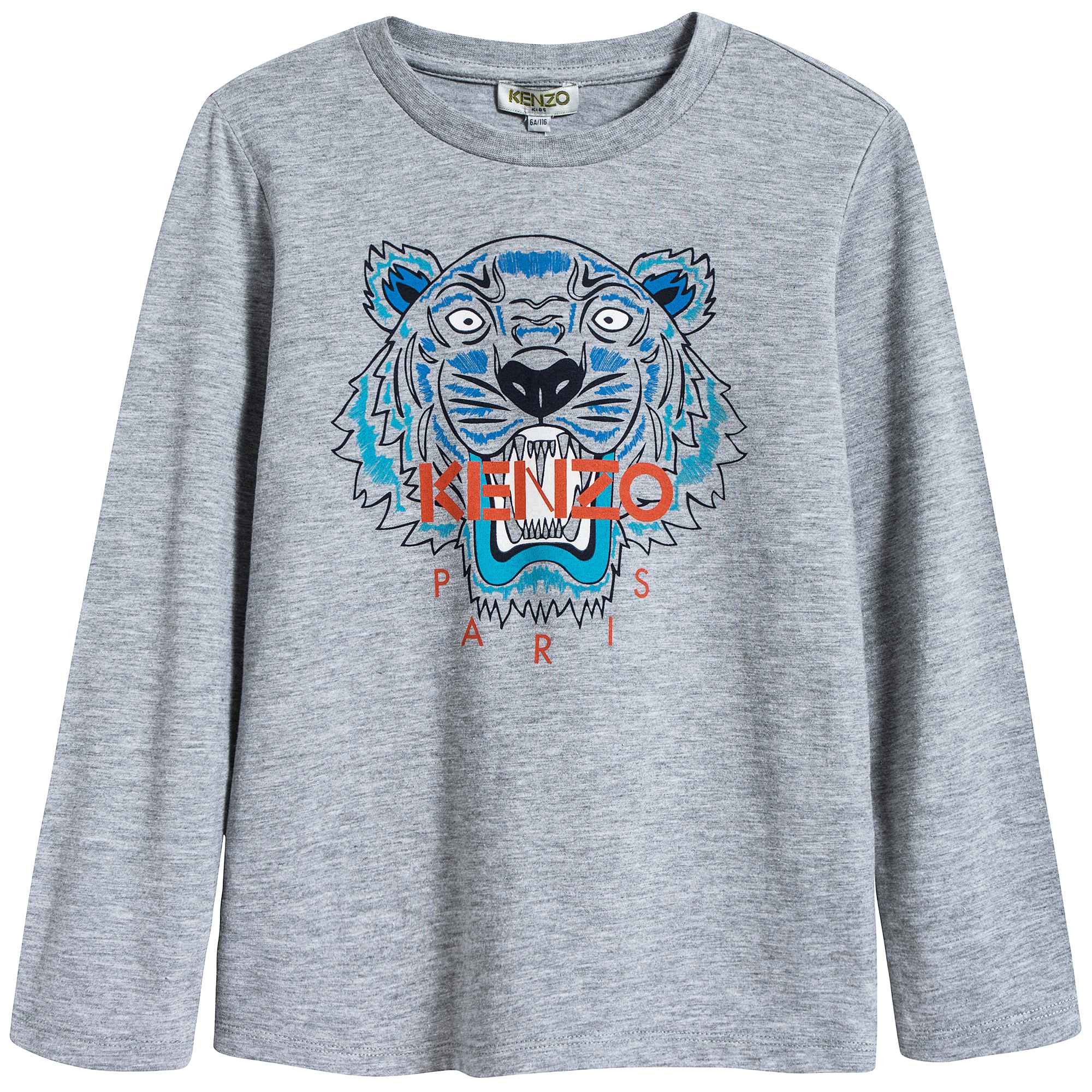 Boys Marl Grey Tiger Cotton T-shirt