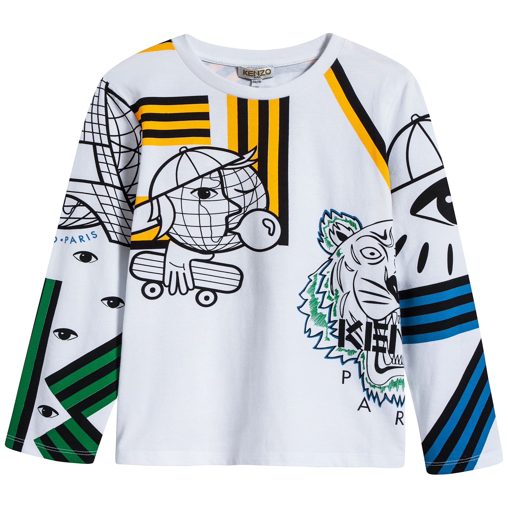 Boys Optical White With Tiger Cotton T-shirt