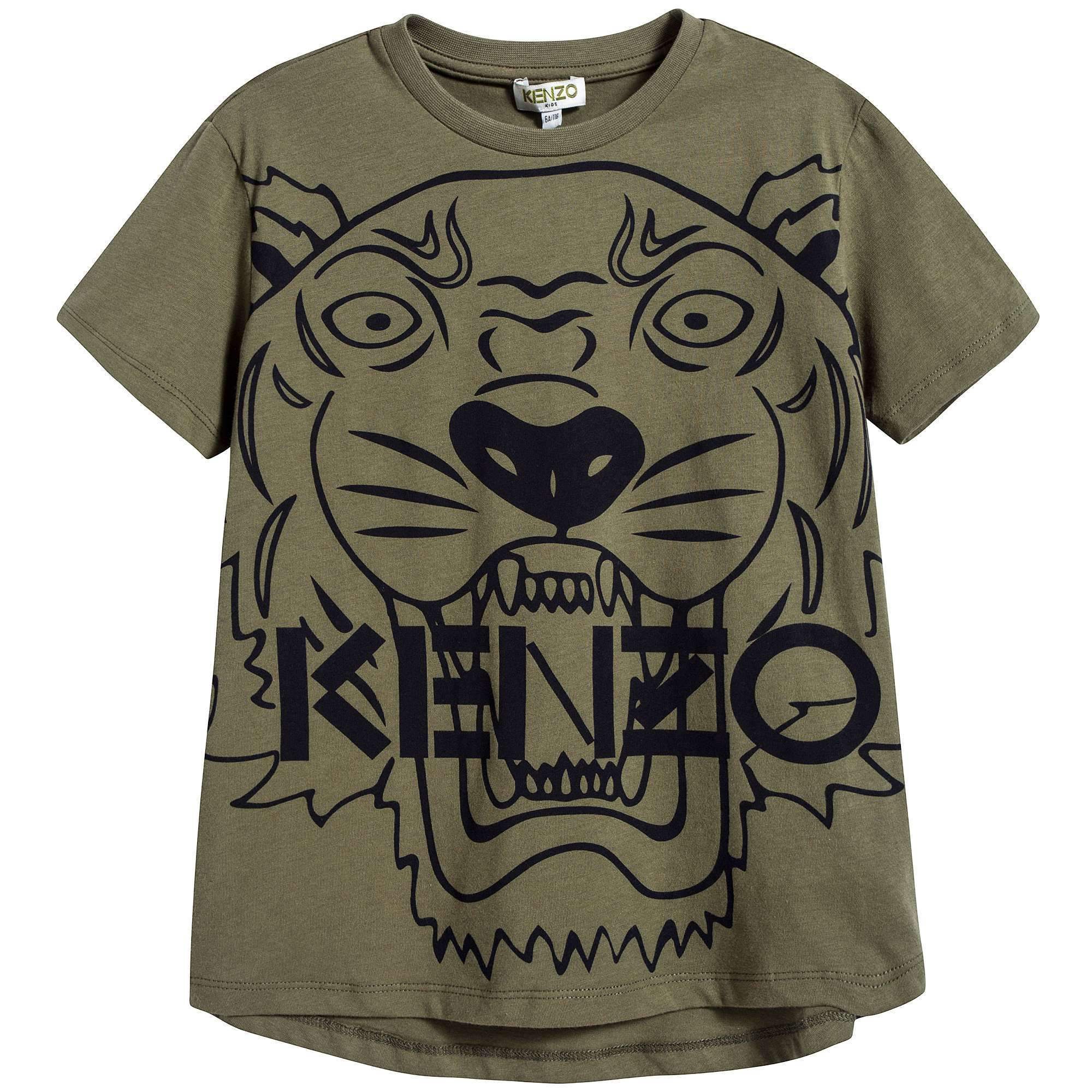 Boys Light Kaki With Tiger Cotton T-shirt