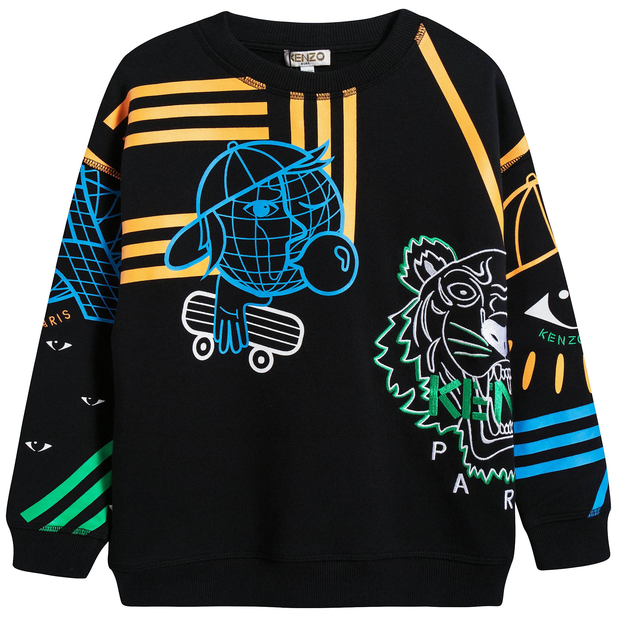 Boys Black Printed Cotton Sweatshirt