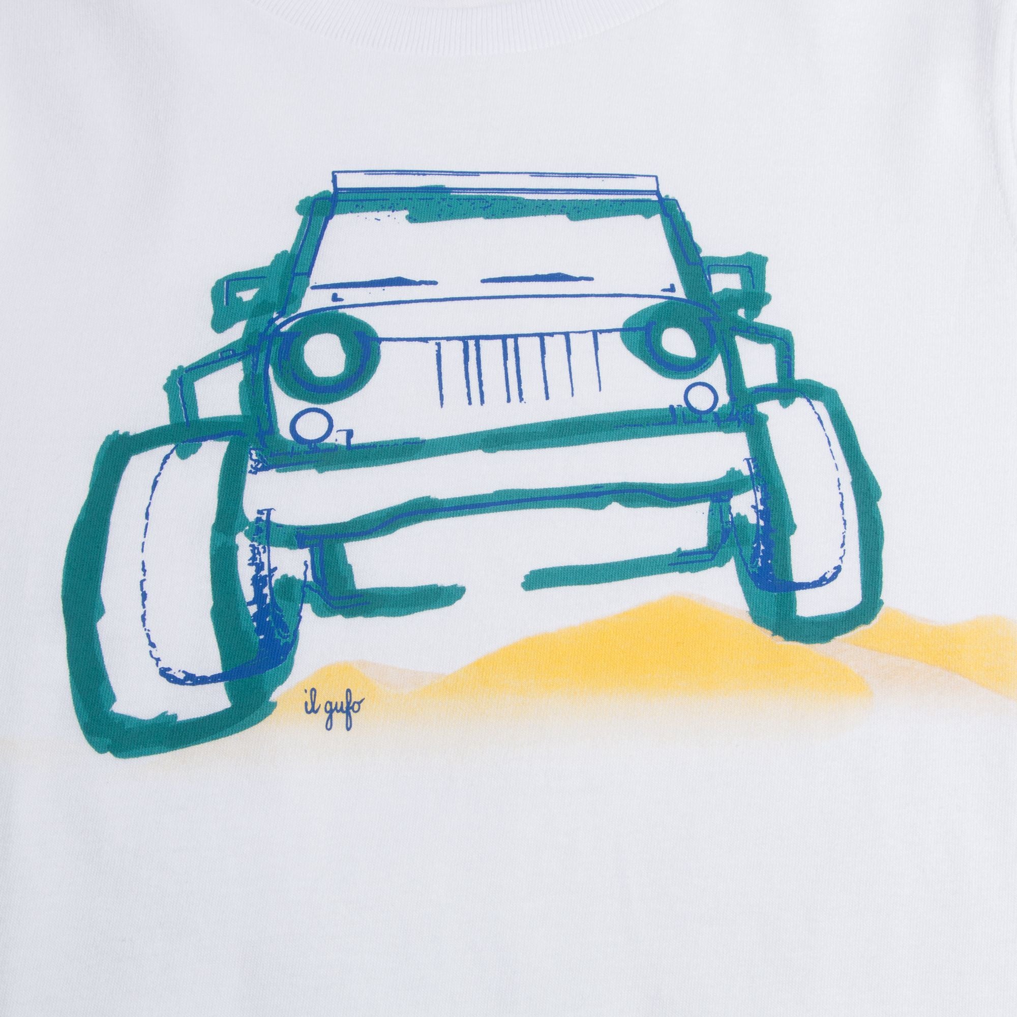 Boys White "Bluette  Car" Cotton T-shirt