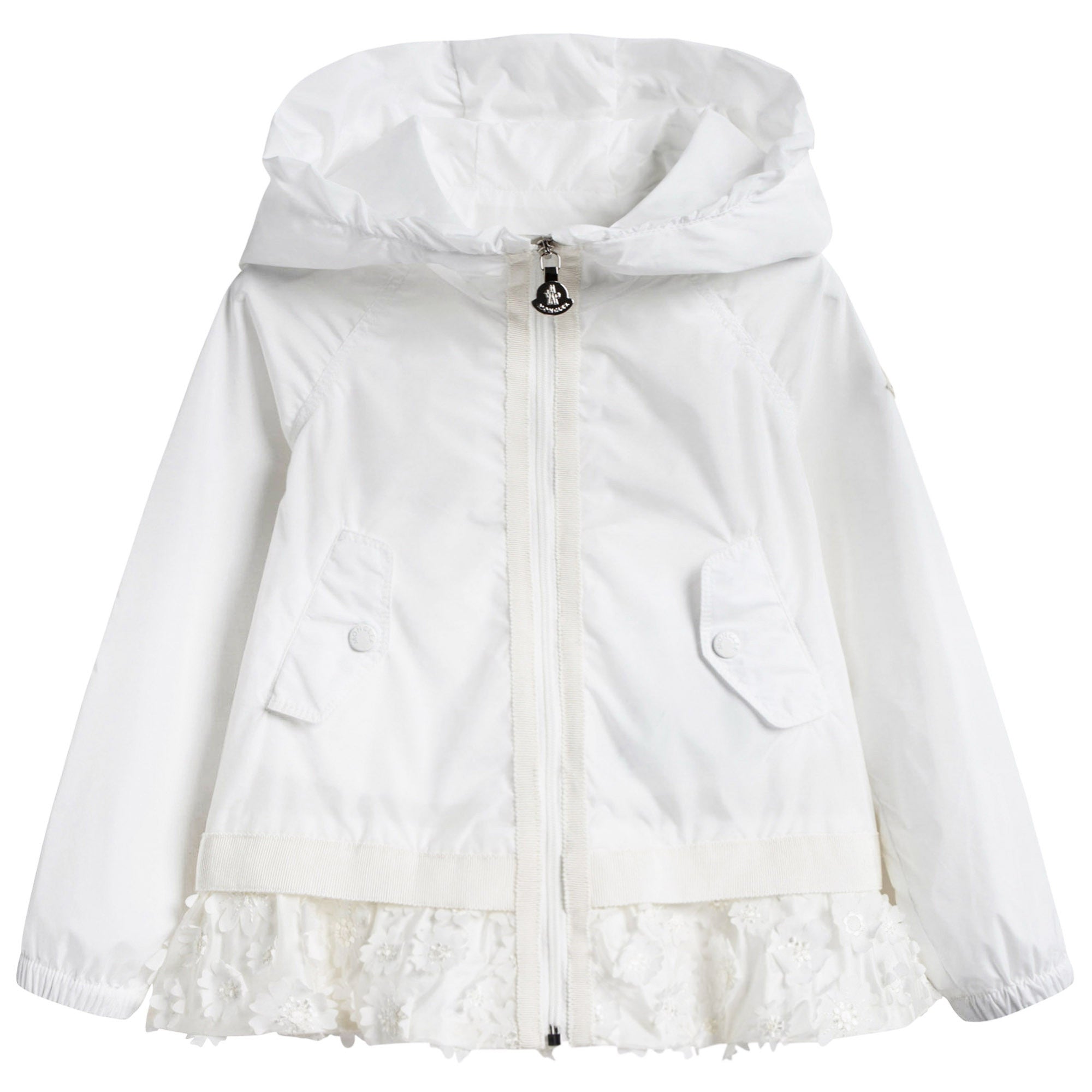 Baby Girls White Windbreaker Jacket With Lace