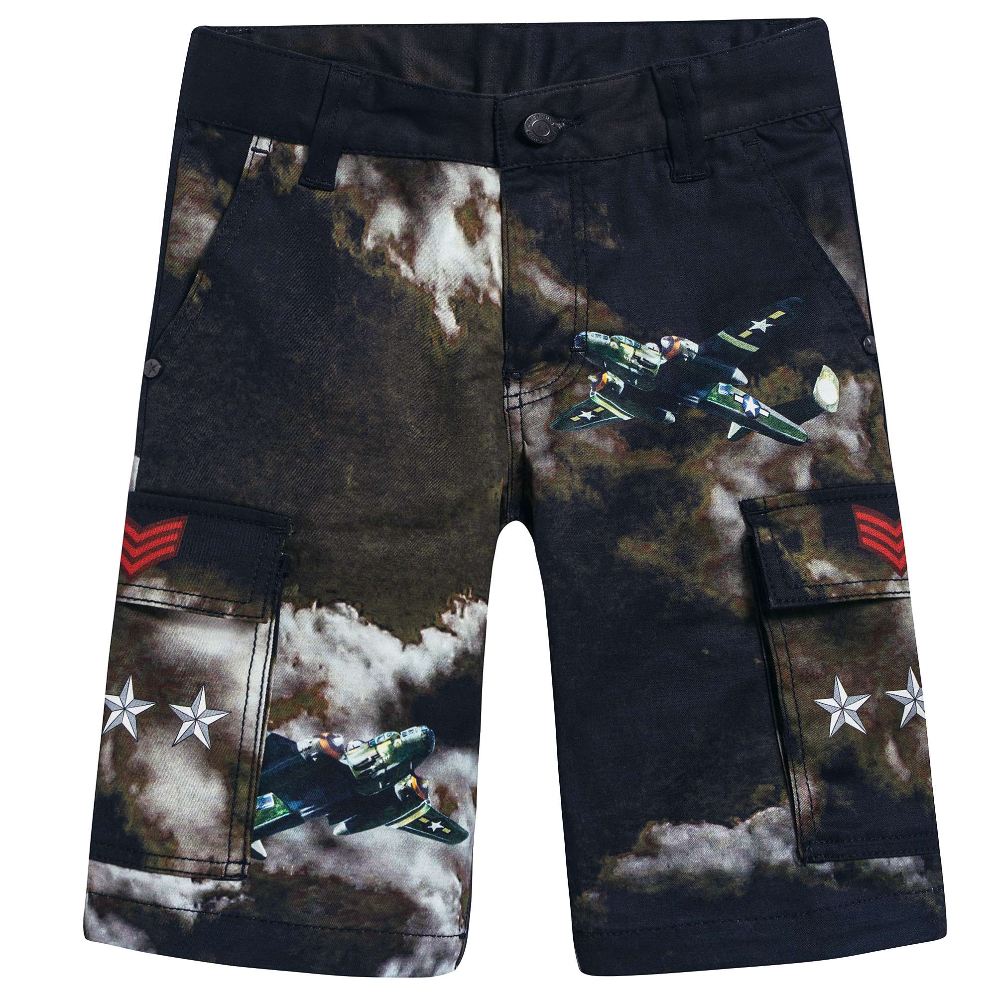 Boys Black Printed Cotton Shorts