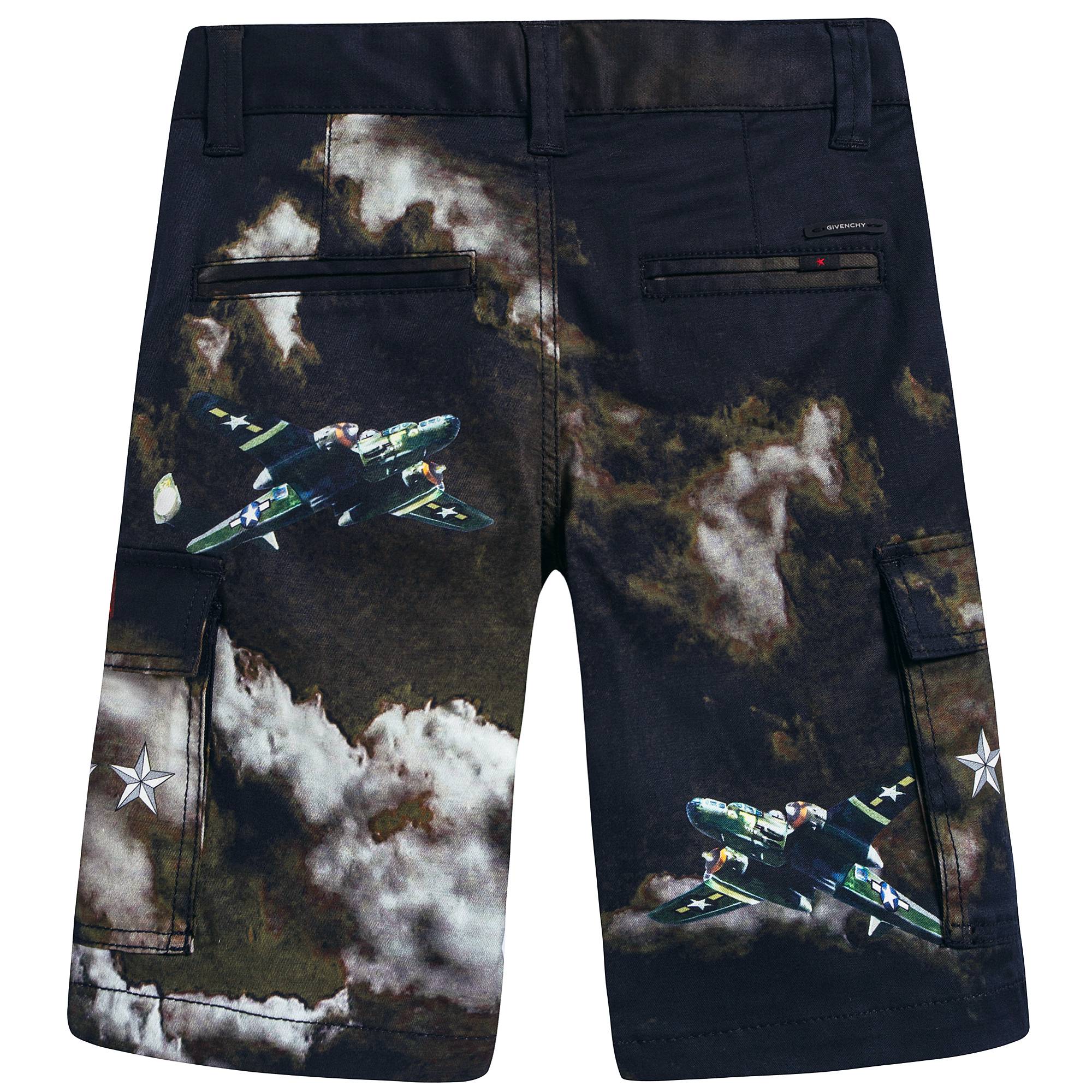 Boys Black Printed Cotton Shorts