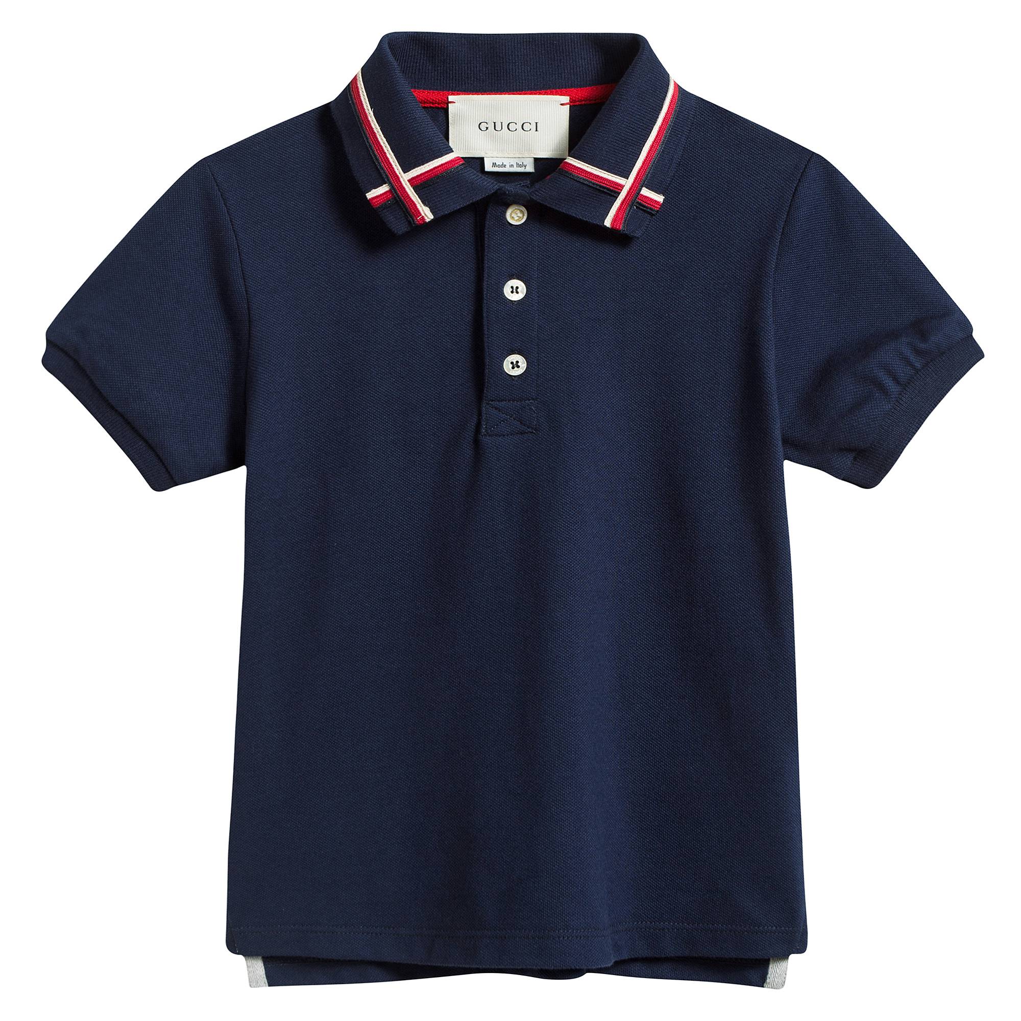 Boys Blue Cotton Polo Shirt With Check Trim