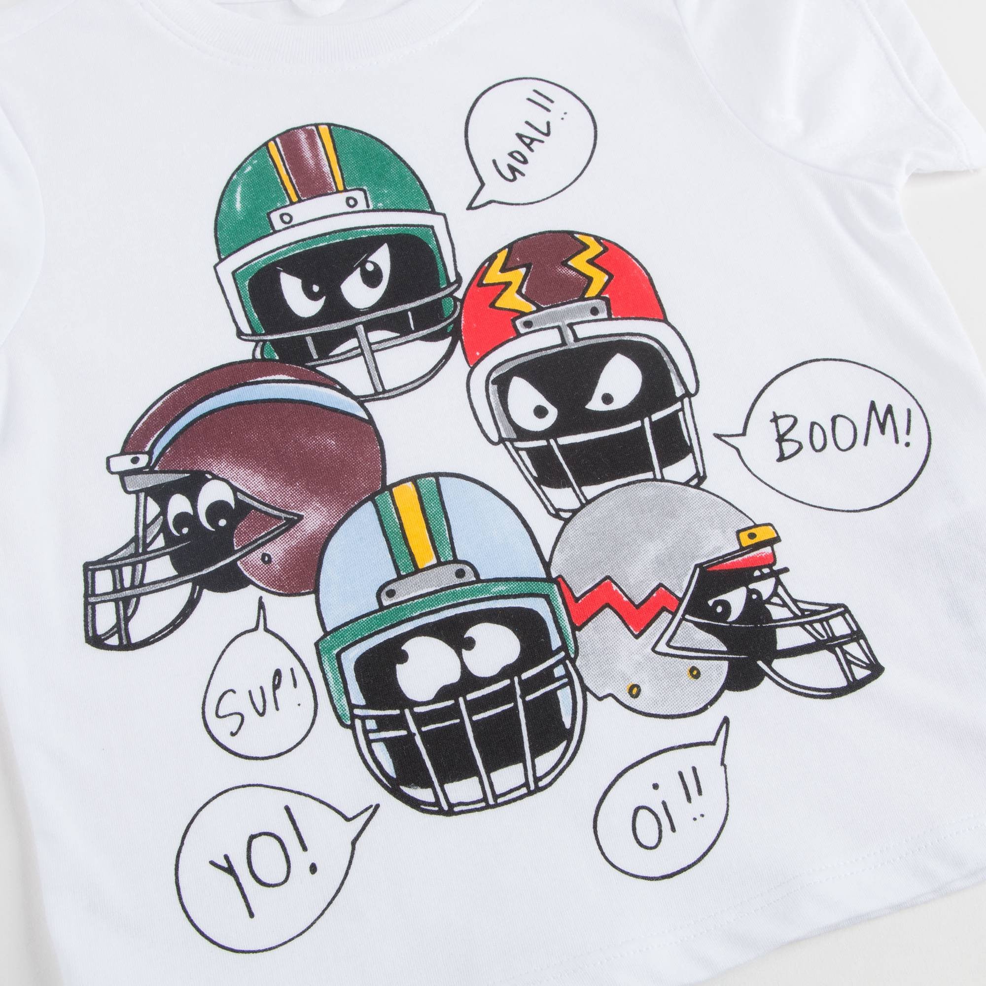 Baby Boys White Chuckle Helmet Printed T-shirt