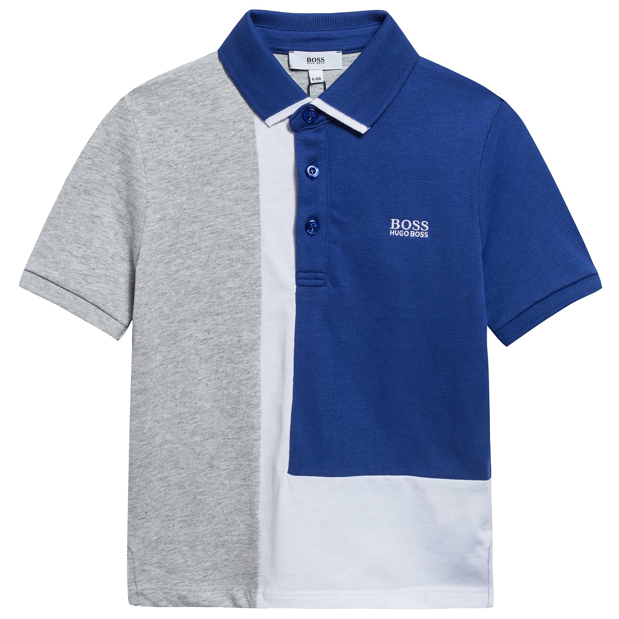 Boys White & Blue Stitching Cotton Polo Shirt