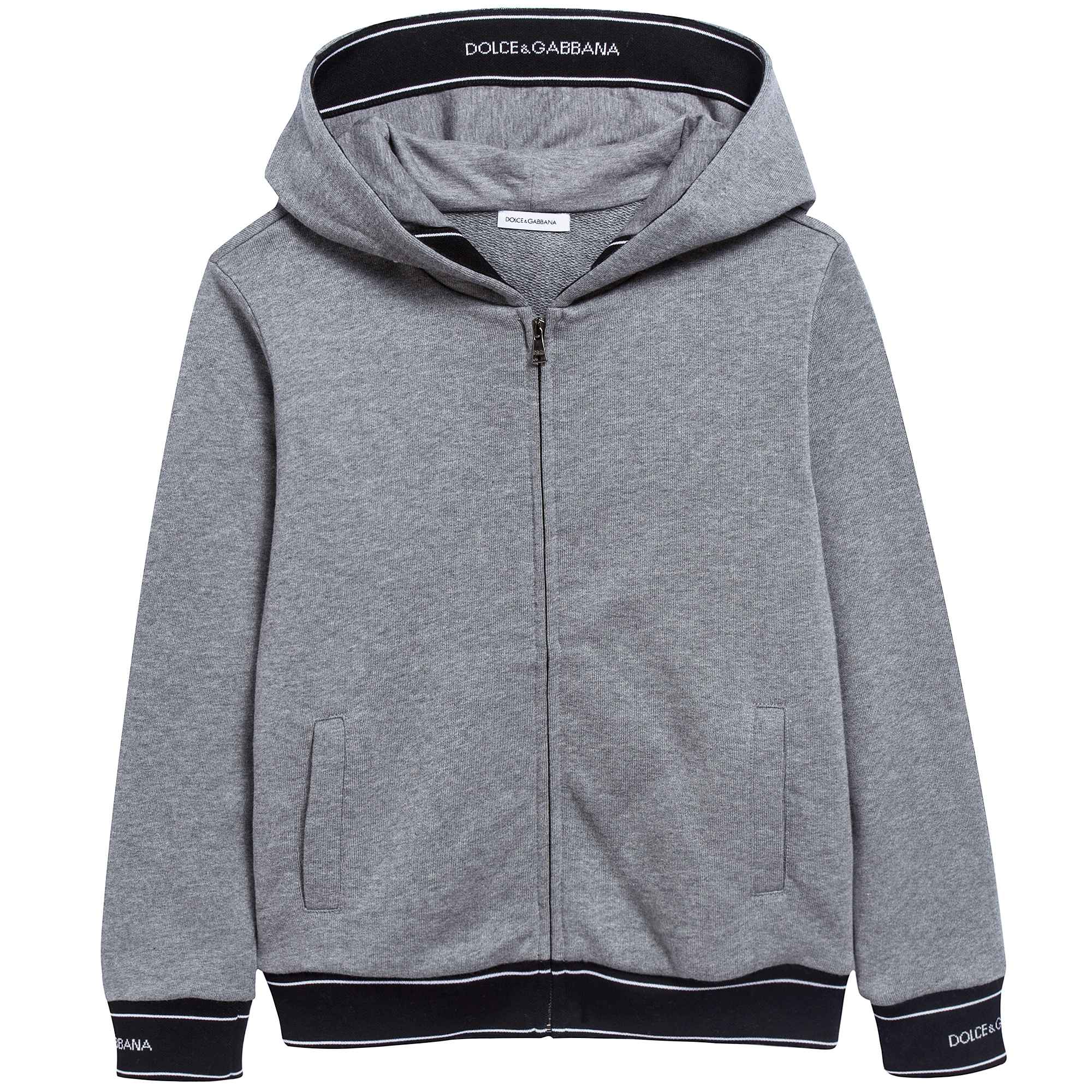 Boys Grey Logo Cotton Zip-up Top