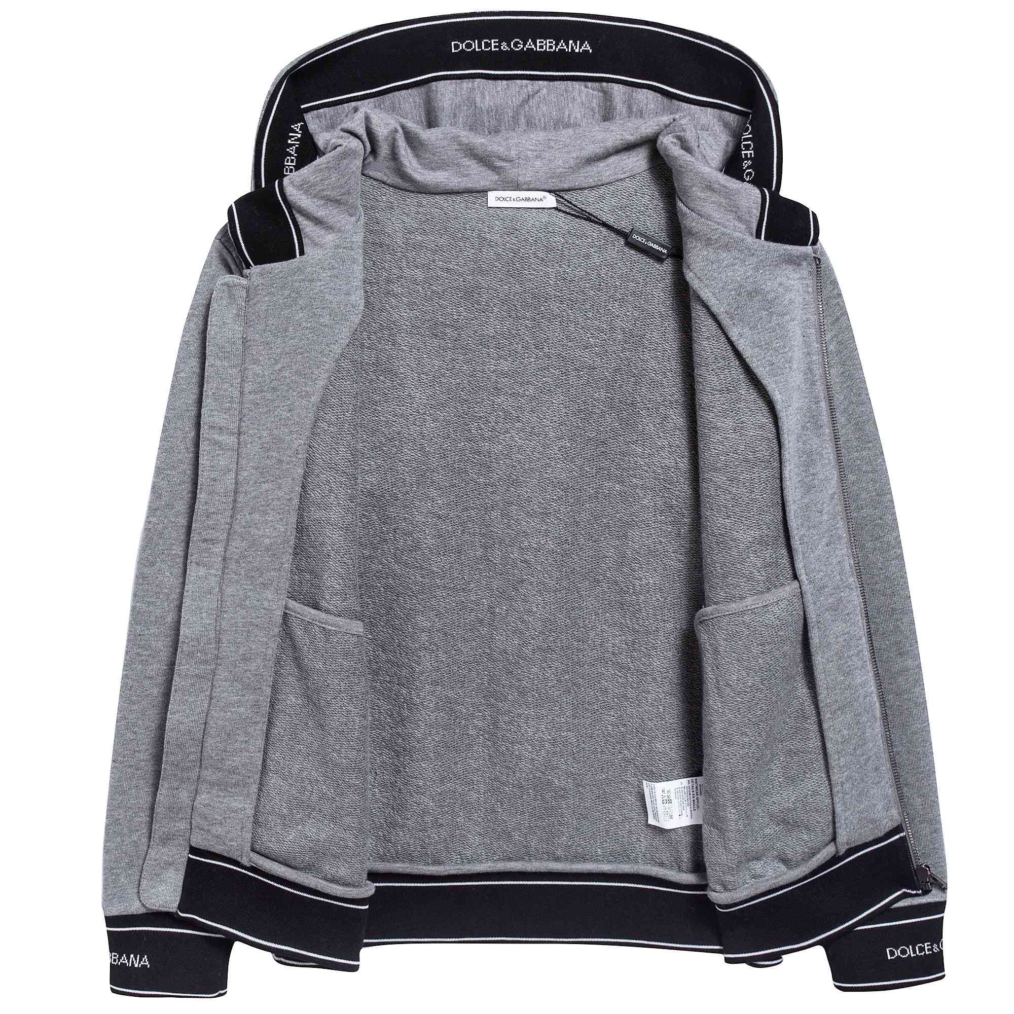 Boys Grey Logo Cotton Zip-up Top