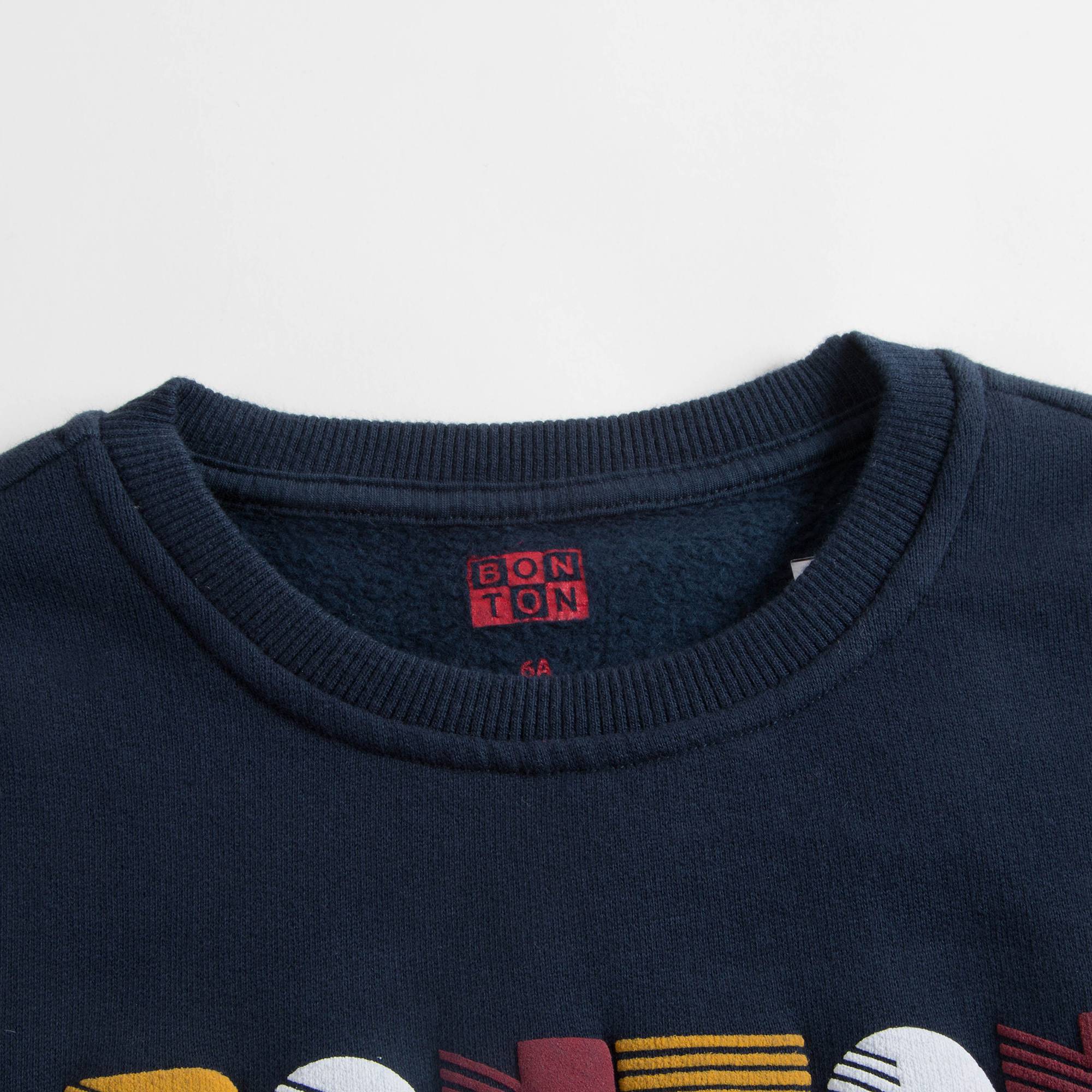 Boys Navy Blue Cotton Logo Swaetshirt