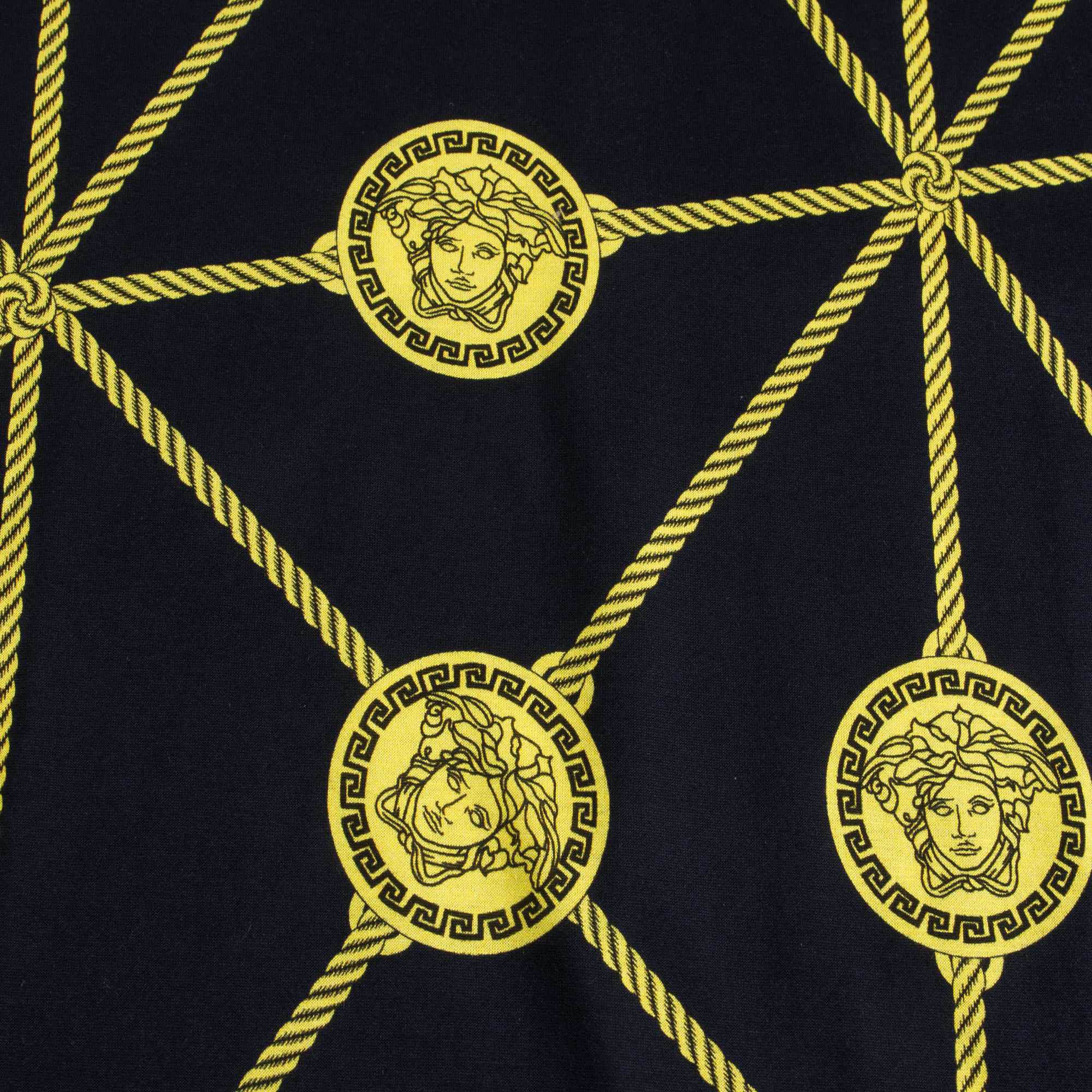 Boys Navy Blue Cotton T-Shoirt With Yellow Medusa Print