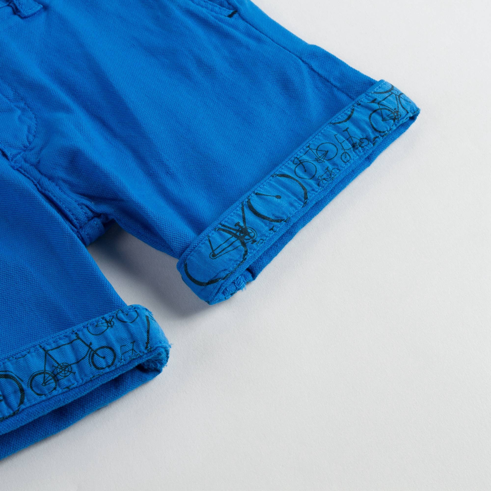 Boys Blue Cotton Printed Cuffs Short