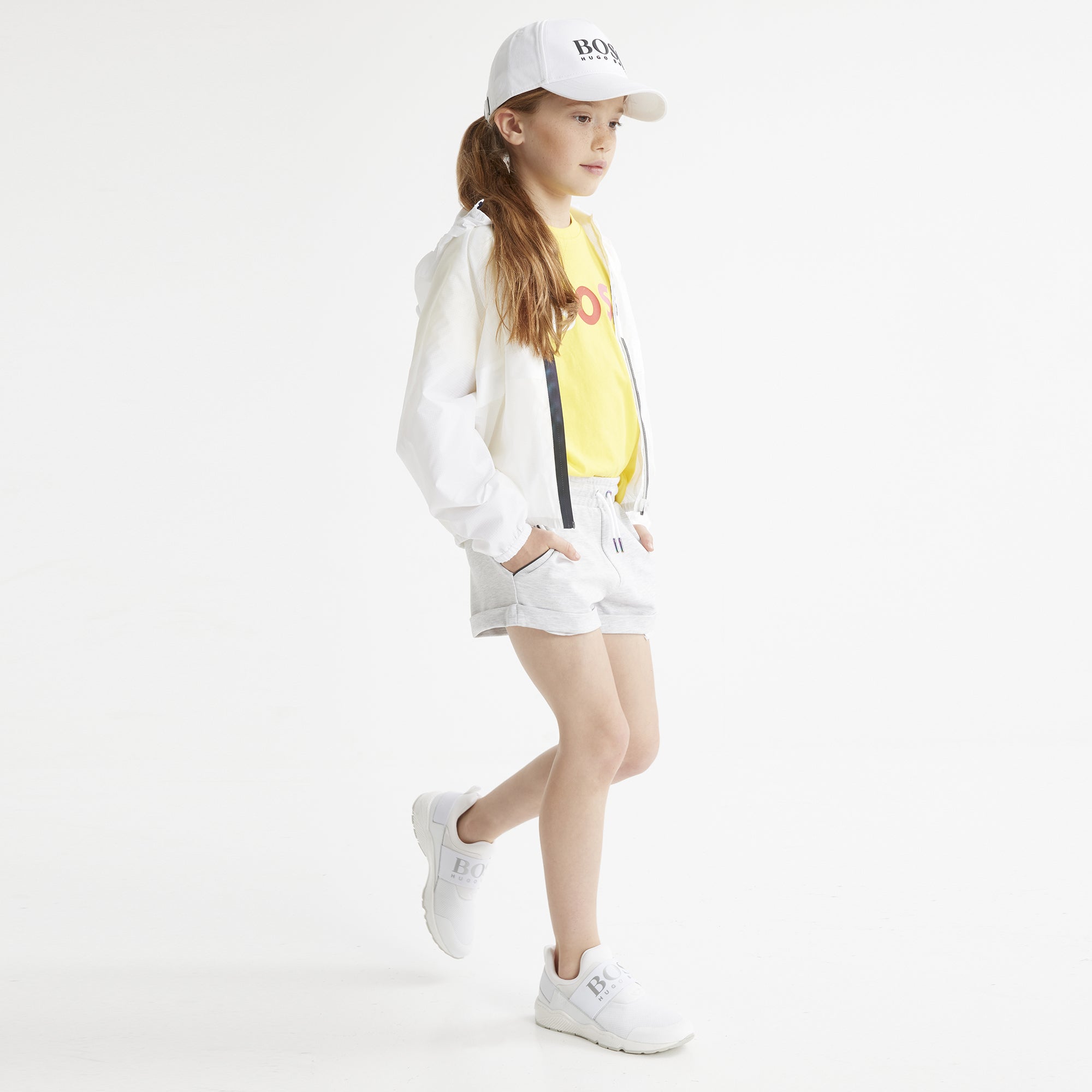 Boys & Girls White Logo Zip-Up Top