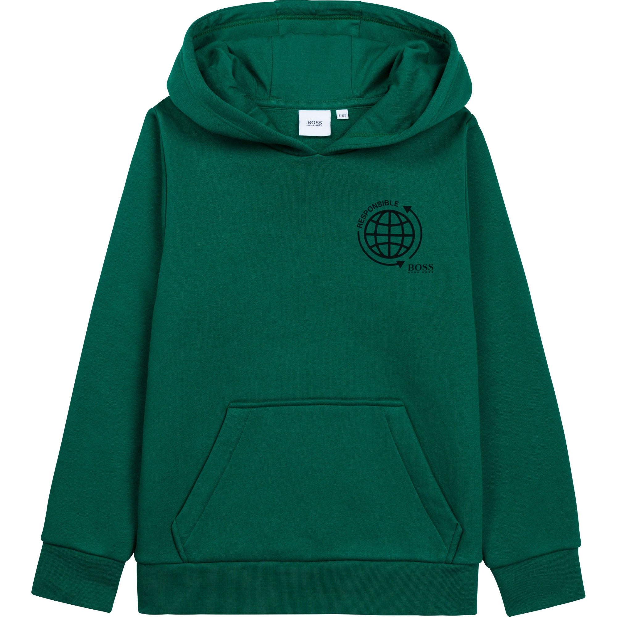 Boys Green Logo Hooded Cotton Sweatshirt