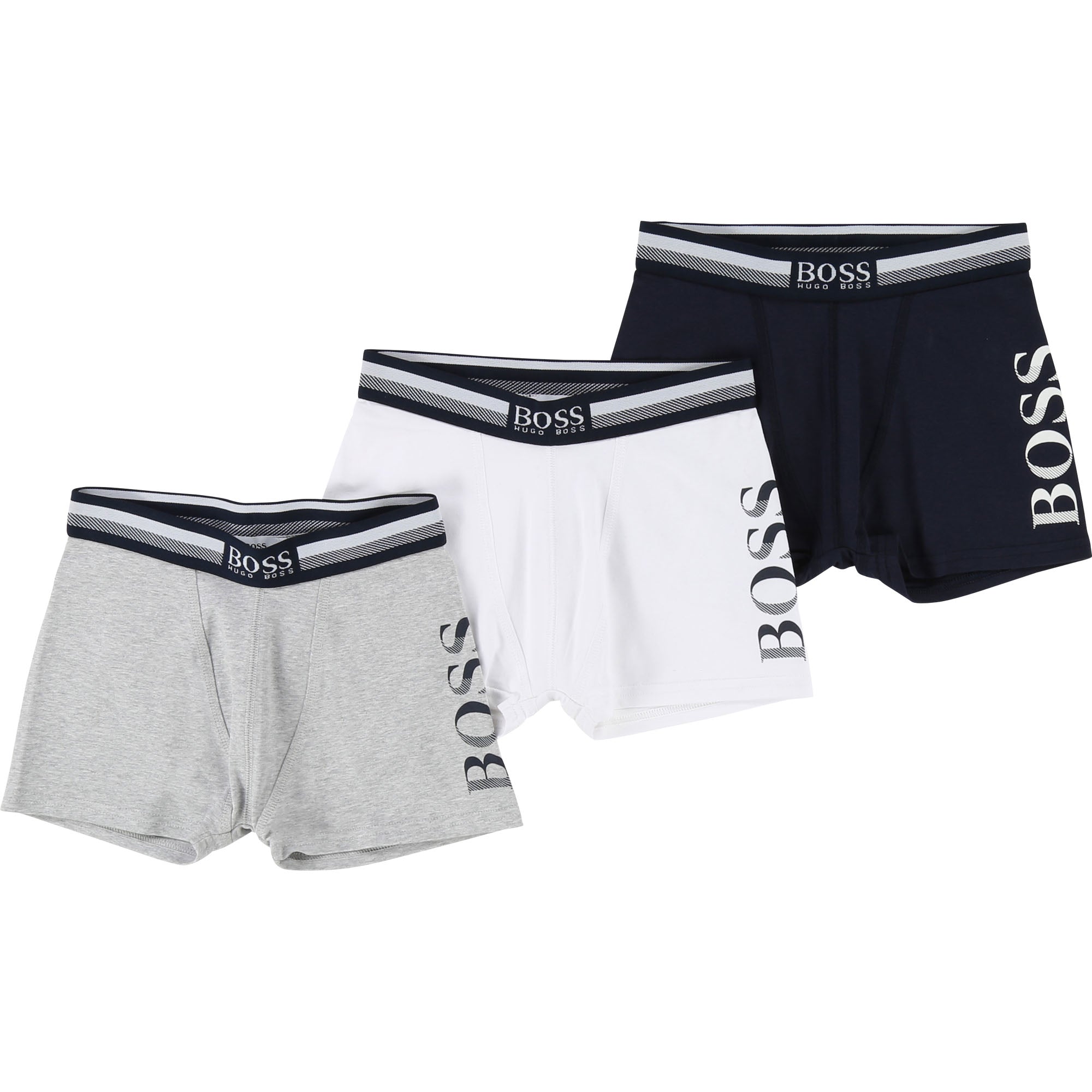 Boys White & Blue & Grey Cotton Underwear 3 Pack Gift Set