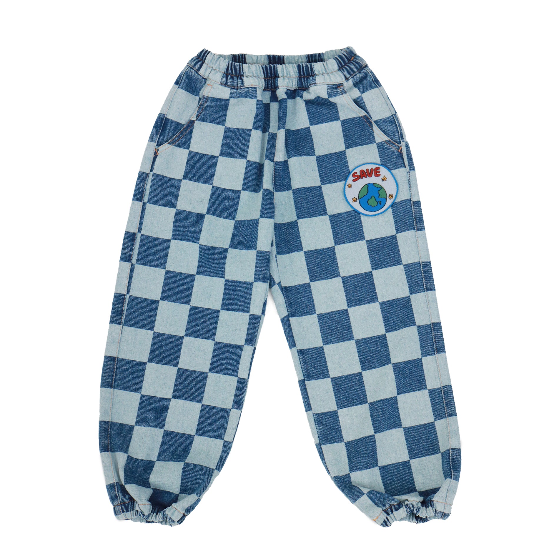 Boys & Girls Blue Check Denim Trousers