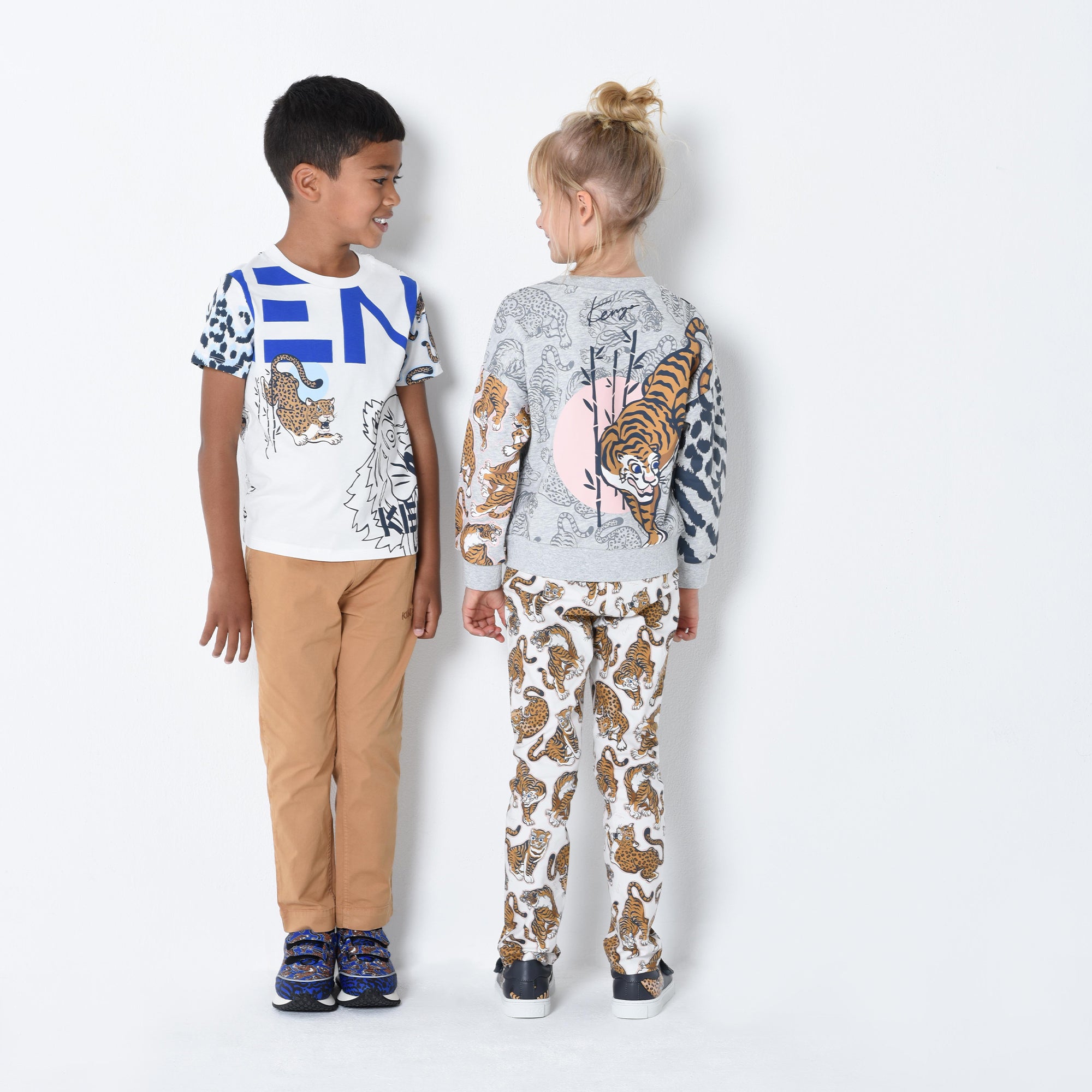 Boys & Girls White Tiger Cotton T-Shirts