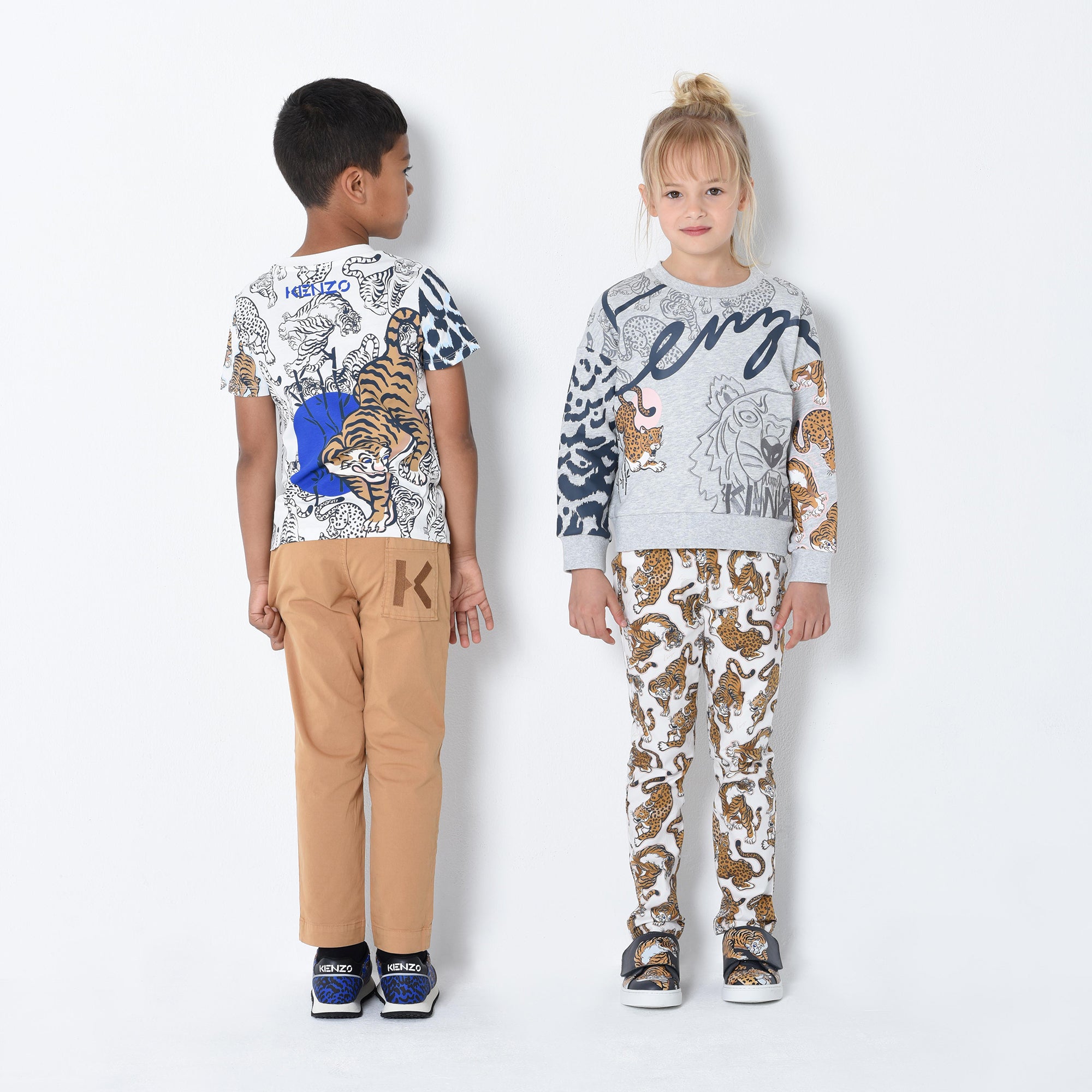 Boys & Girls White Tiger Cotton T-Shirts