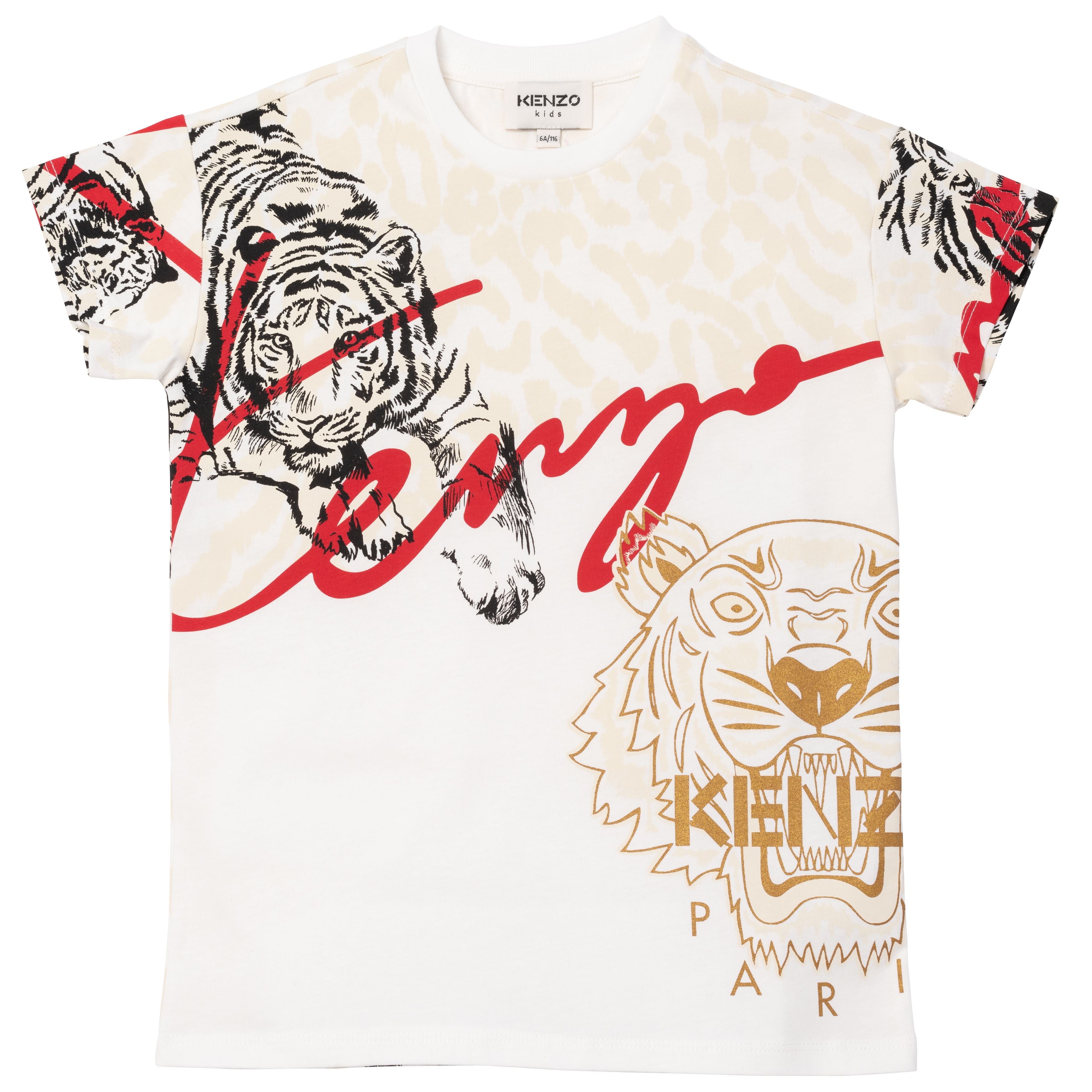 Boys & Girls White Tiger Cotton T-Shirts