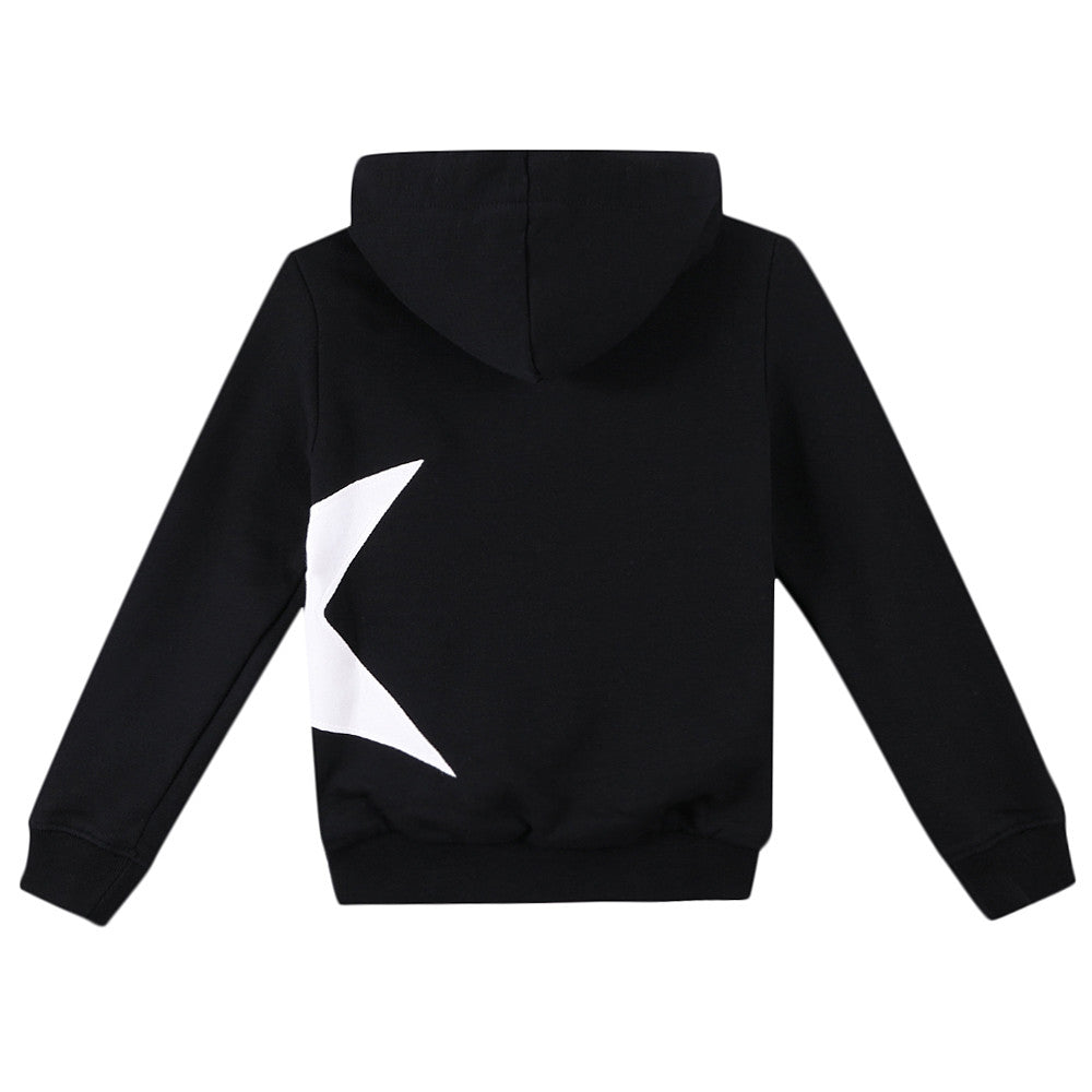 Boys Black Hooded Cotton Zip-Up Top With White Star Trims - CÉMAROSE | Children's Fashion Store - 2