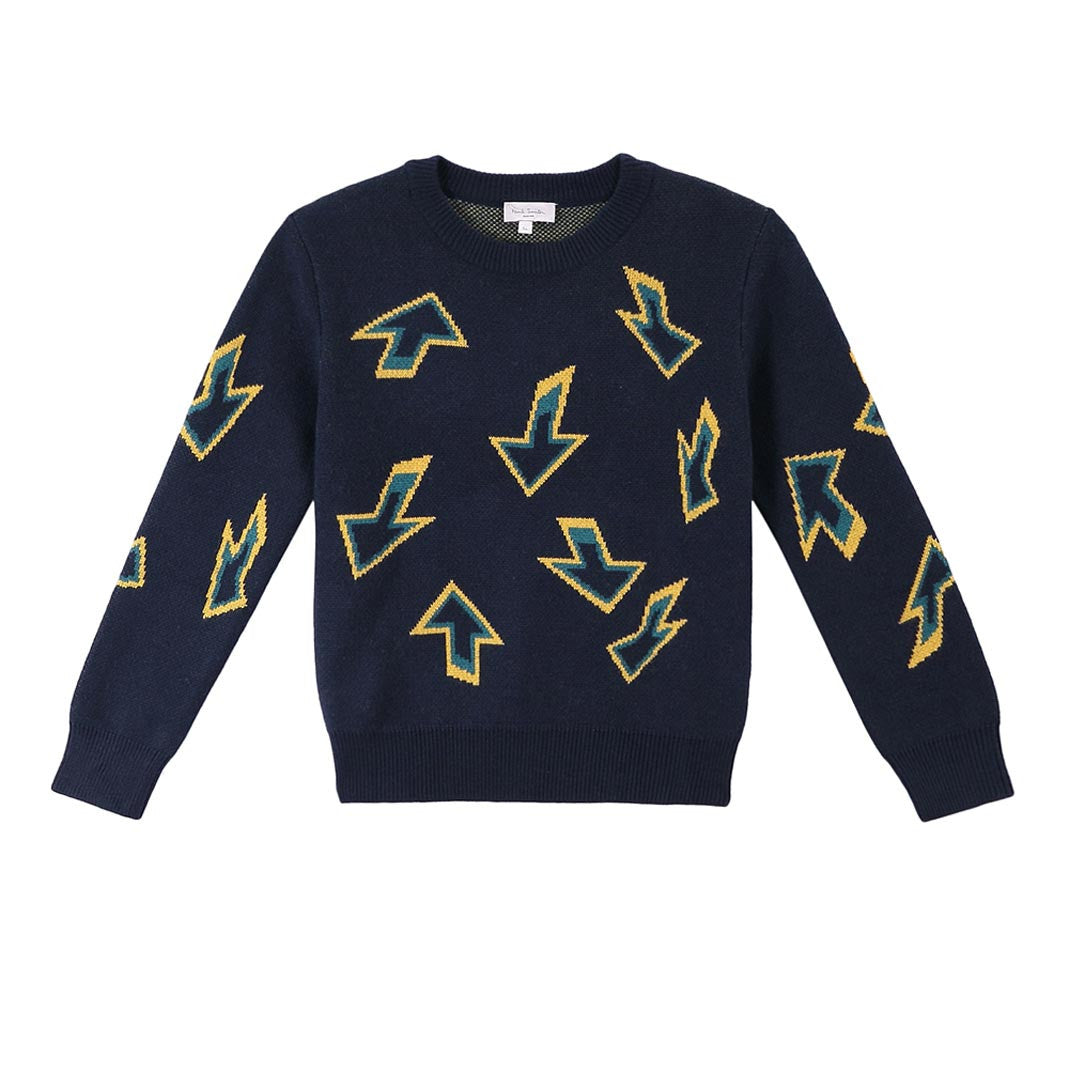 Boys Petrol Blue Arrow Trims Knitted Sweater - CÉMAROSE | Children's Fashion Store - 1