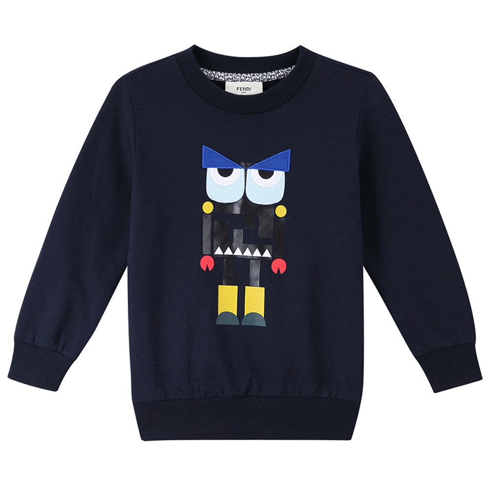 Boys Navy Blue Monster Printed Cotton Sweatshirt - CÉMAROSE | Children's Fashion Store - 1