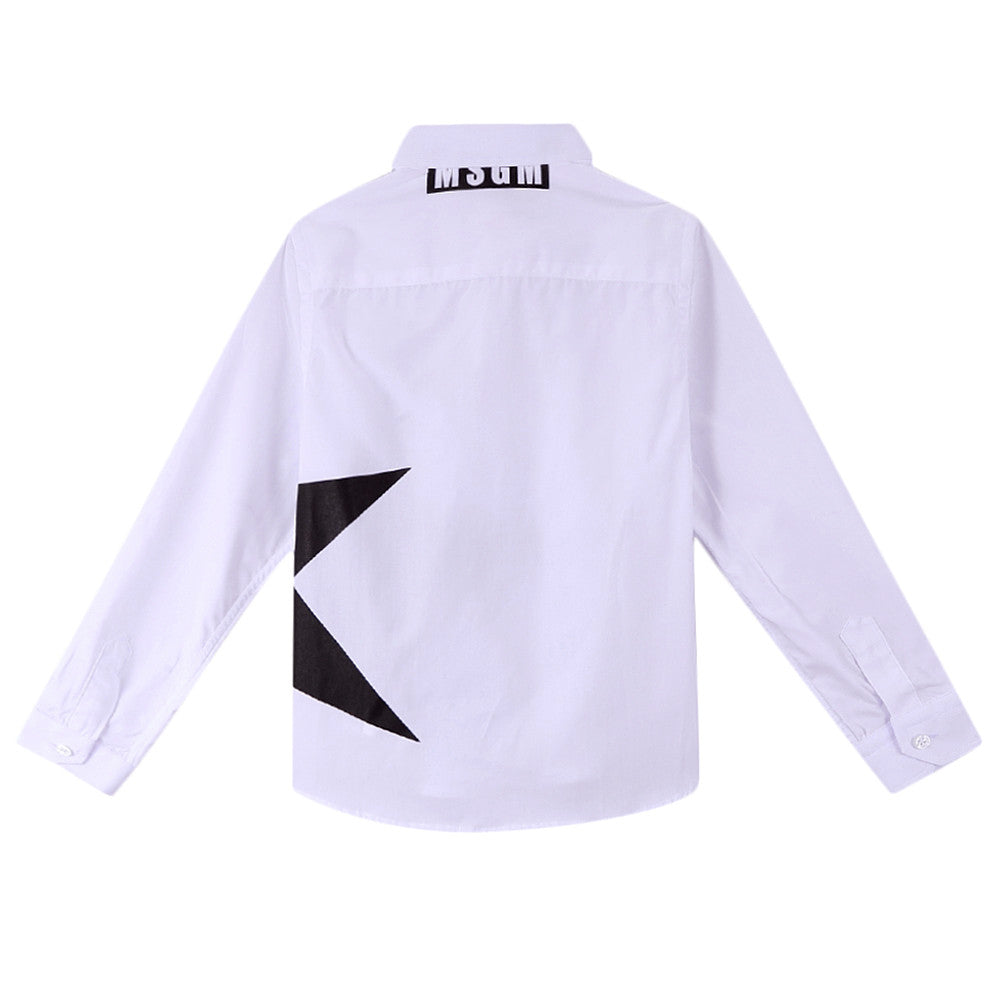 Boys White Cotton Shirt With Black Star Trims - CÉMAROSE | Children's Fashion Store - 5