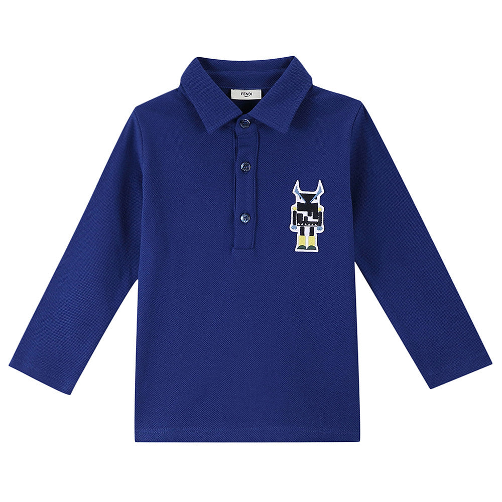 Baby Boys Blue Monster Trims Cotton Polo Shirt - CÉMAROSE | Children's Fashion Store - 1