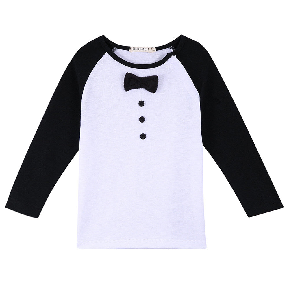 Baby Boys White Cotton T-Shirt With Black Cuffs - CÉMAROSE | Children's Fashion Store - 1