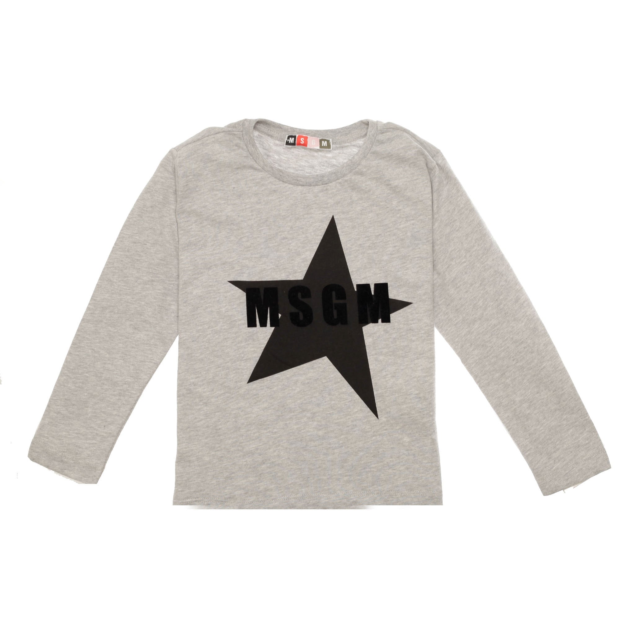 Boys Melange Grey Jersey Cotton T-Shirt With Black Star Trims - CÉMAROSE | Children's Fashion Store - 1