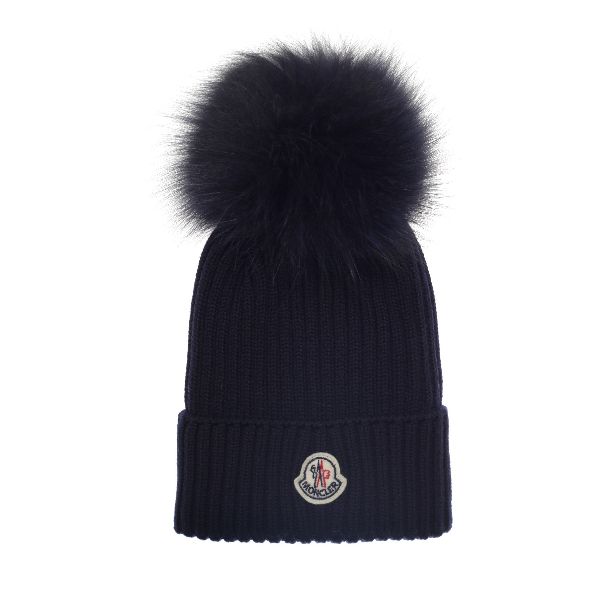 Boys & Girls Navy Blue Knitted Hat With Fur Pom-Pom Trims - CÉMAROSE | Children's Fashion Store - 1