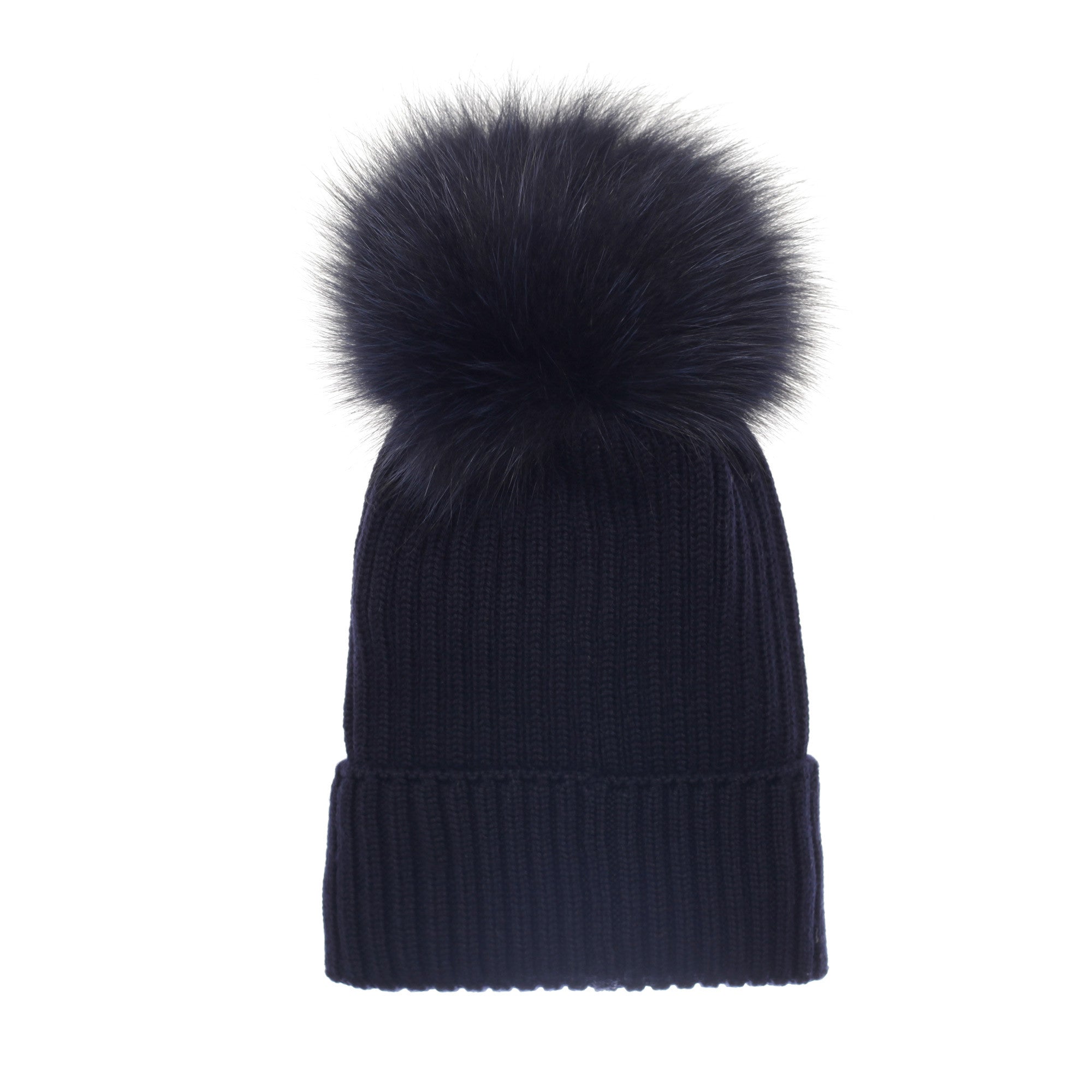 Boys & Girls Navy Blue Knitted Hat With Fur Pom-Pom Trims - CÉMAROSE | Children's Fashion Store - 3