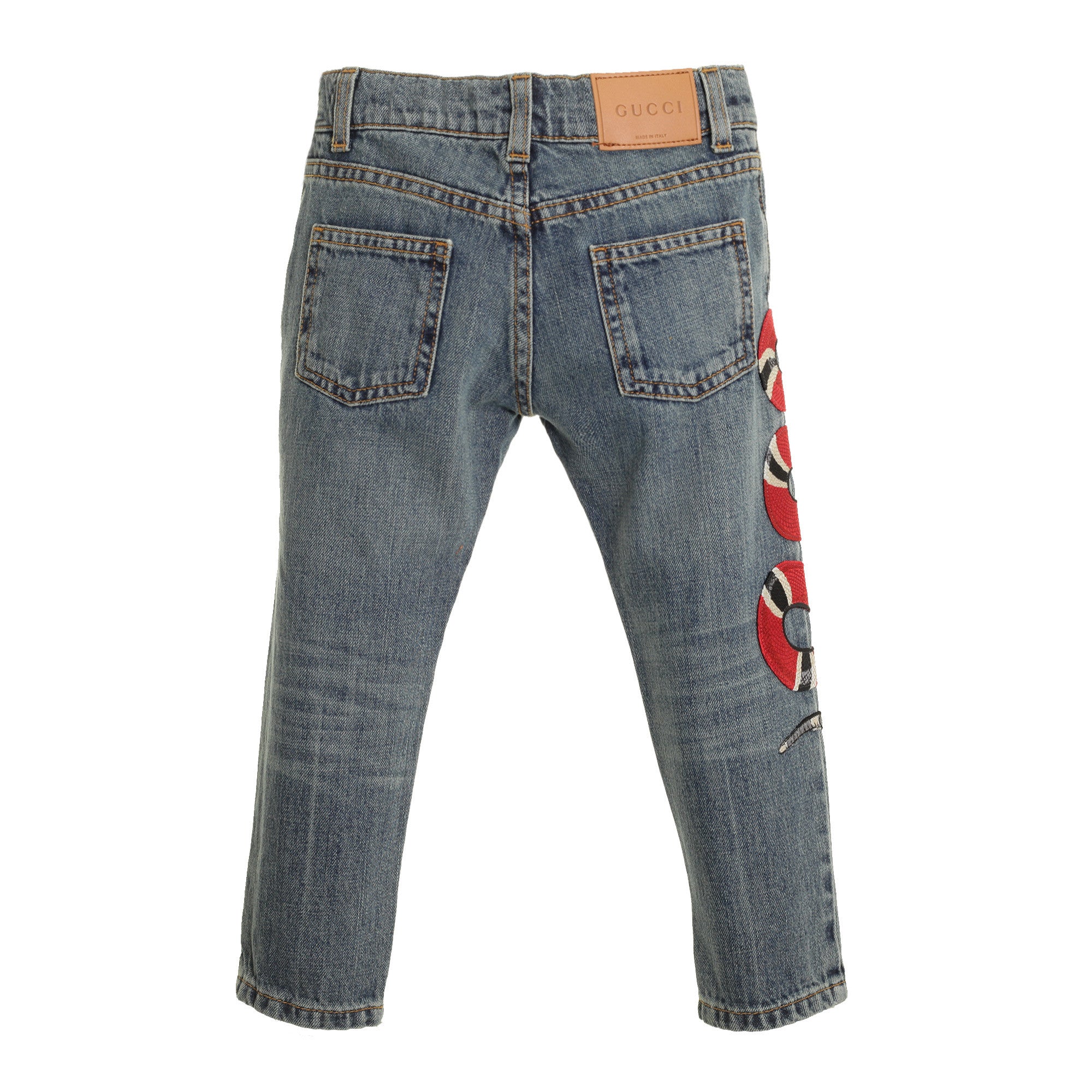 Boys Blue Denim Jeans With Embroidered Snake Trims - CÉMAROSE | Children's Fashion Store - 4