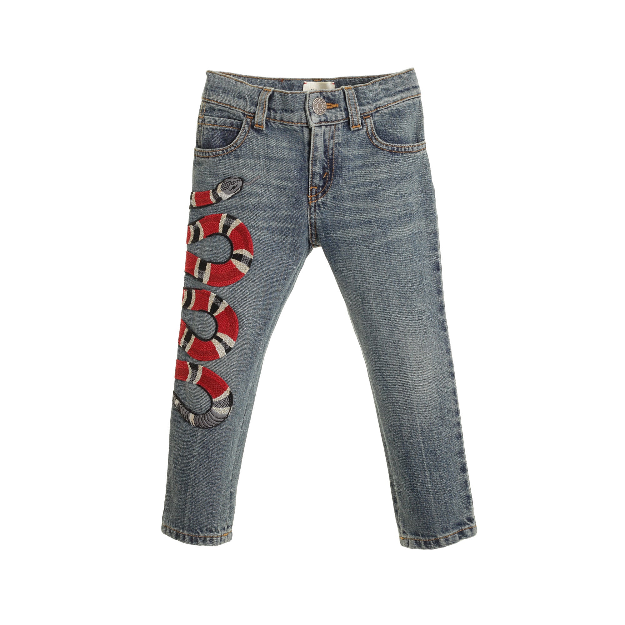 Boys Blue Denim Jeans With Embroidered Snake Trims - CÉMAROSE | Children's Fashion Store - 3