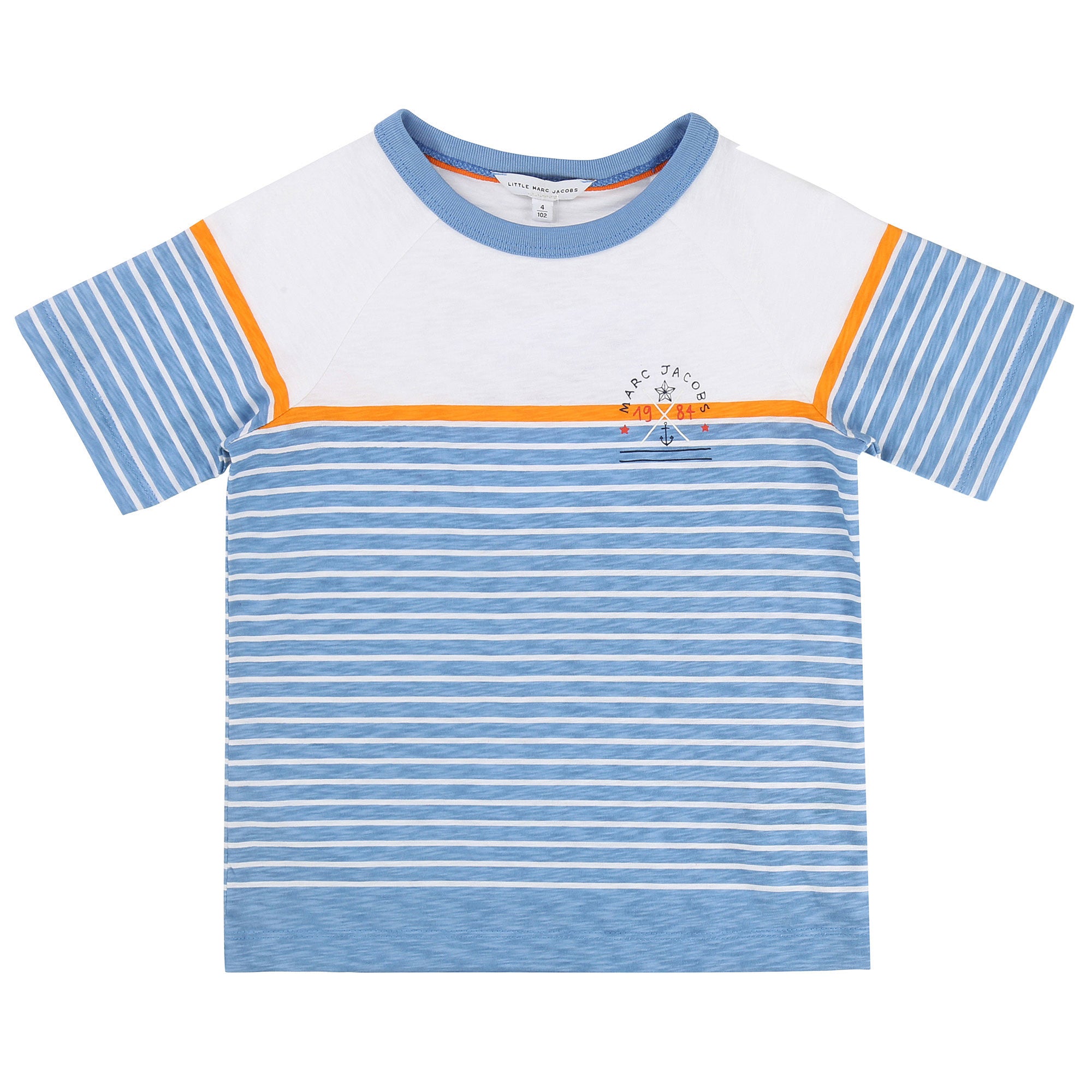 Boys White & Blue Stripey T-shirt - CÉMAROSE | Children's Fashion Store - 1