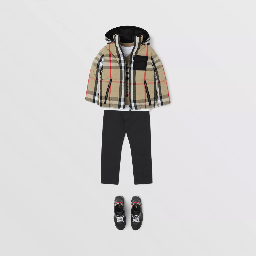 Boys & Girls Beige Check Padded Down Jacket