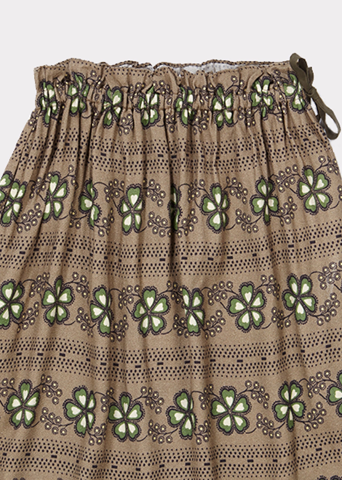 Girls Brown Flower Printed Cotton Skirt