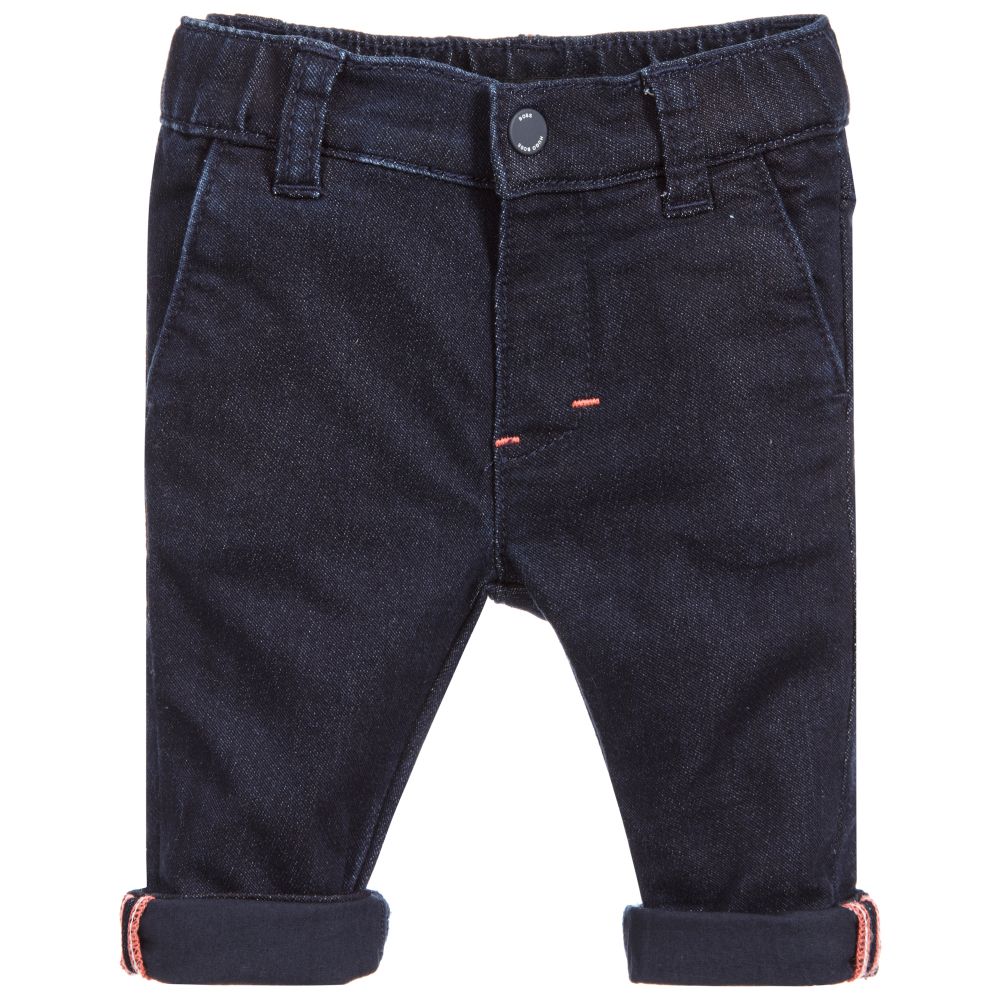 Baby Boys Denim Black Cotton Trousers