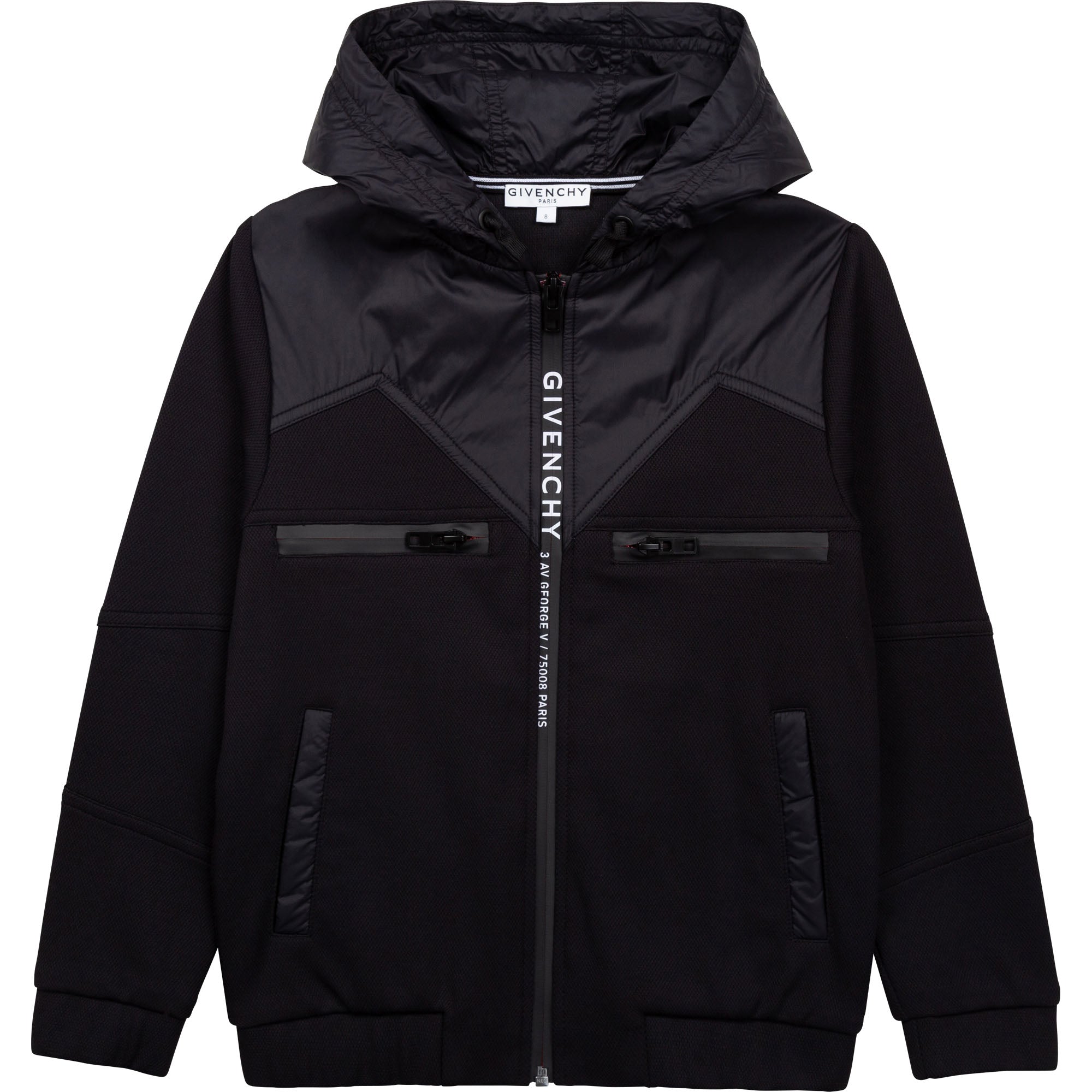 Boys Black Hooded Zip-Up Top