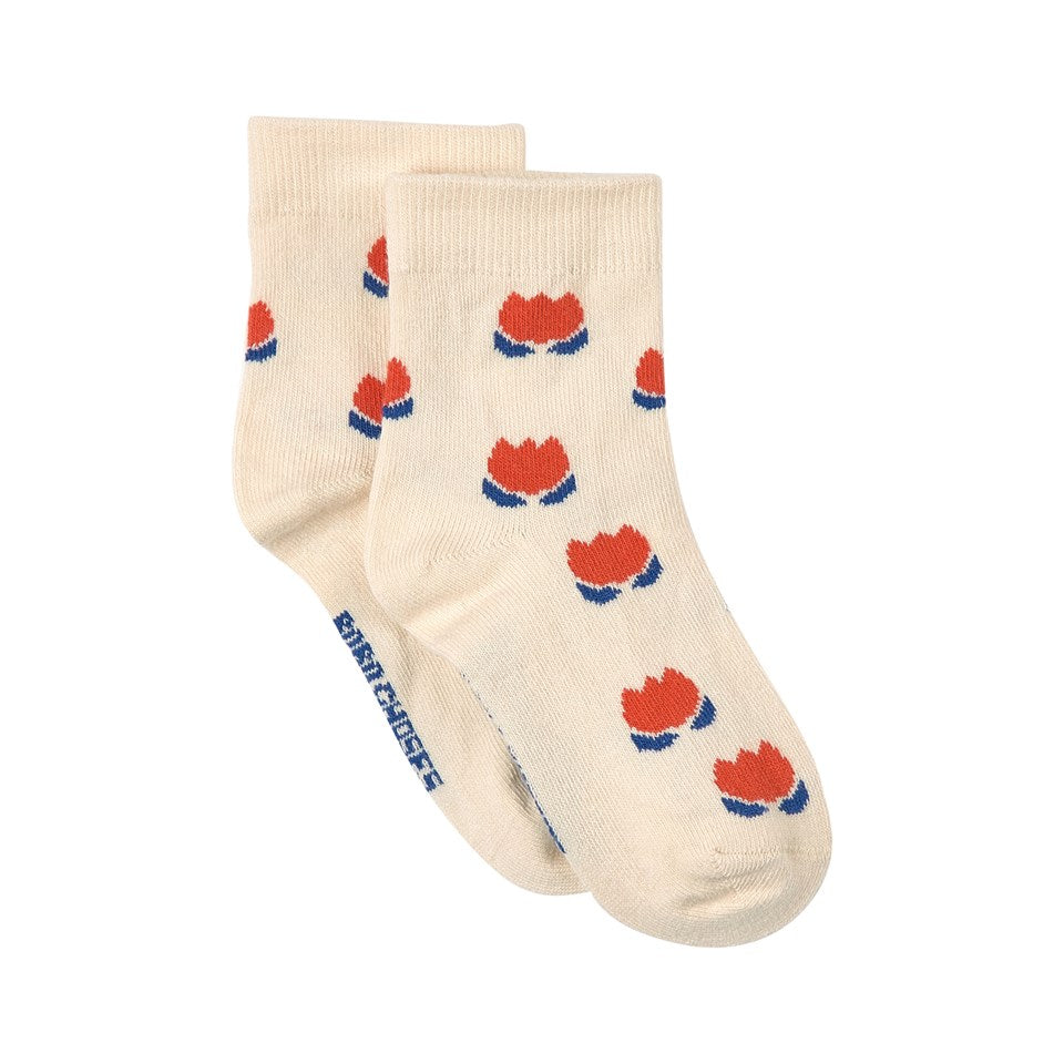 Boys Beige Flowers Short Socks