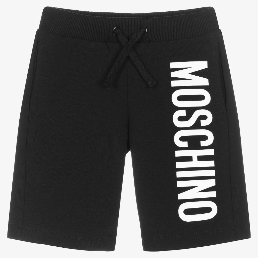 Boys Black Cotton Logo Shorts