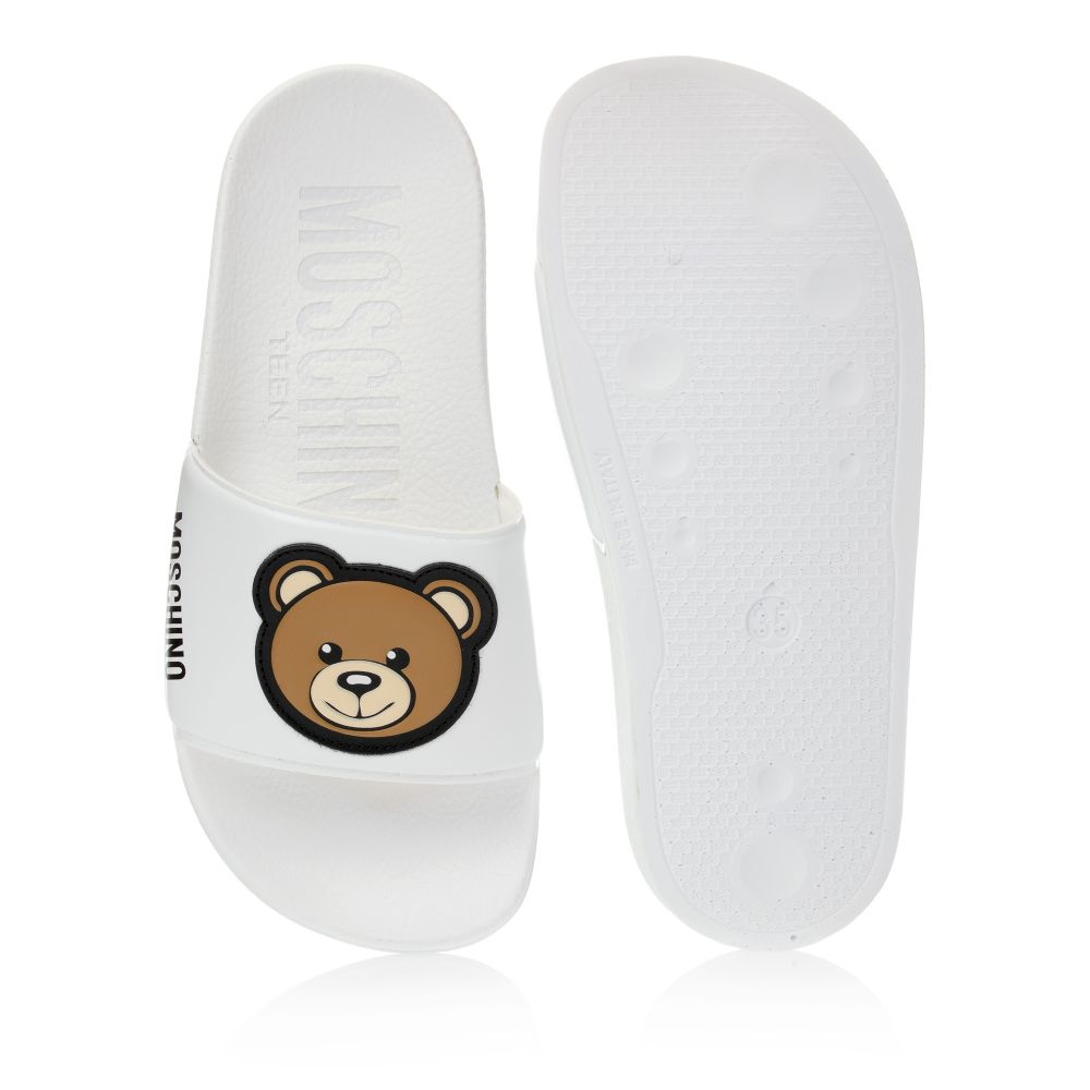 Boys & Girls White Patch Teddy Slides