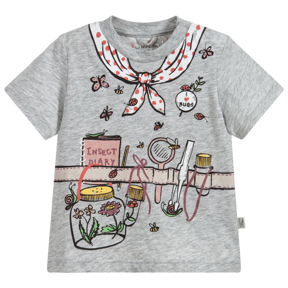 Baby Boys Grey Printed Cotton T-shirt